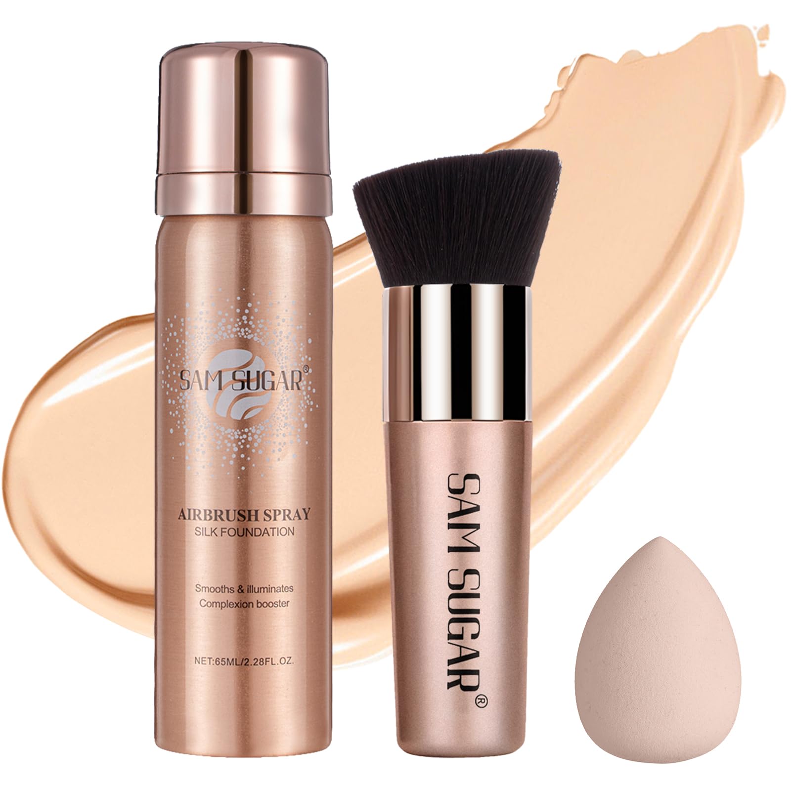 AirBrush Foundation Spray, Liquid Foundation Makeup Set, Full-Coverage Foundation Mist for Color Correcting,Concealer, Flawless Look, Matte Finish,Include Brush and Sponge,2.28oz (#3 Nude)