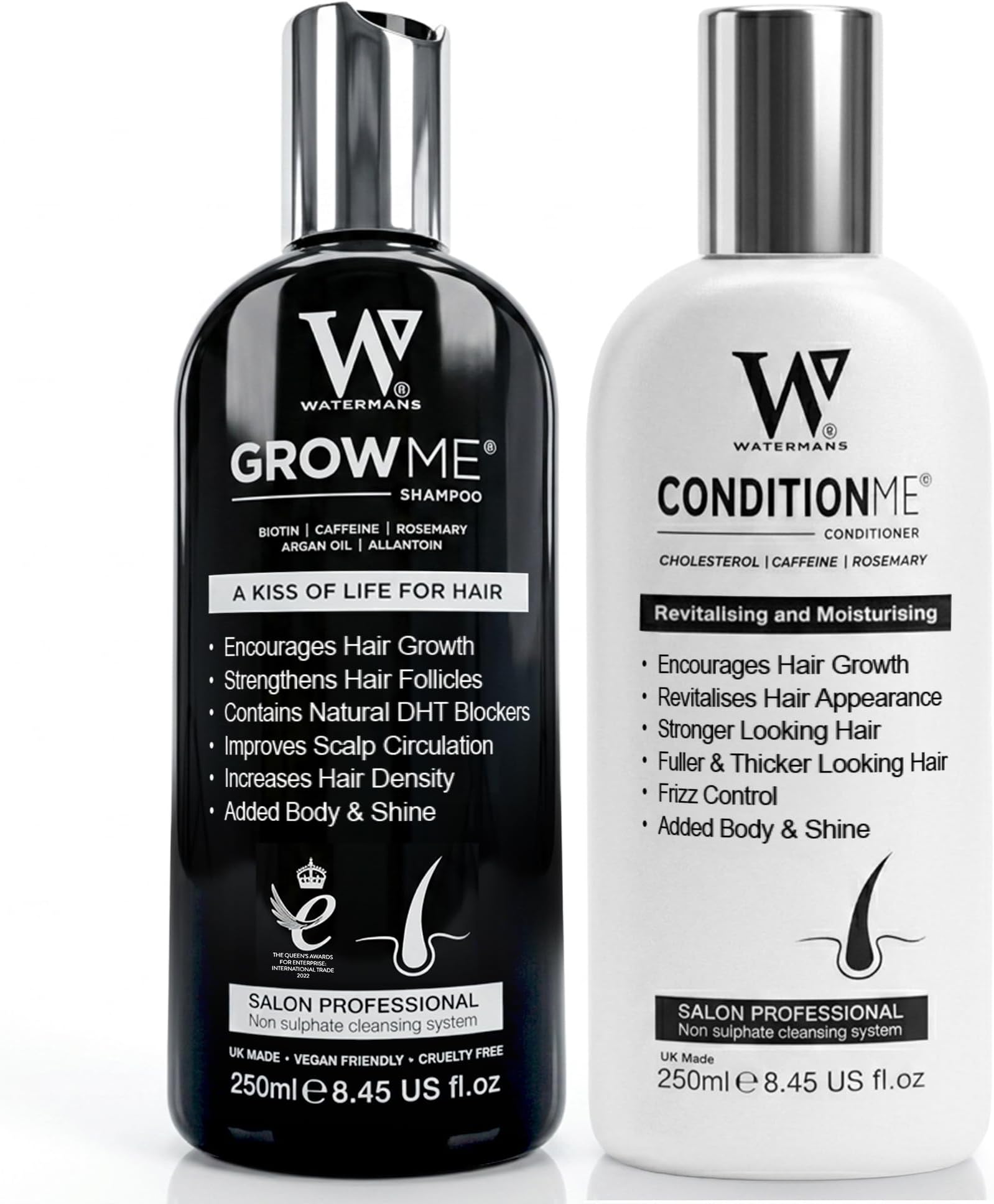 Watermans Growth Shampoo and Conditioner Routine Set for Anti-Thinning, Biotin DHT Blocker Women & Men Color-Safe Shampoo for Hair Loss & Hair Wellness