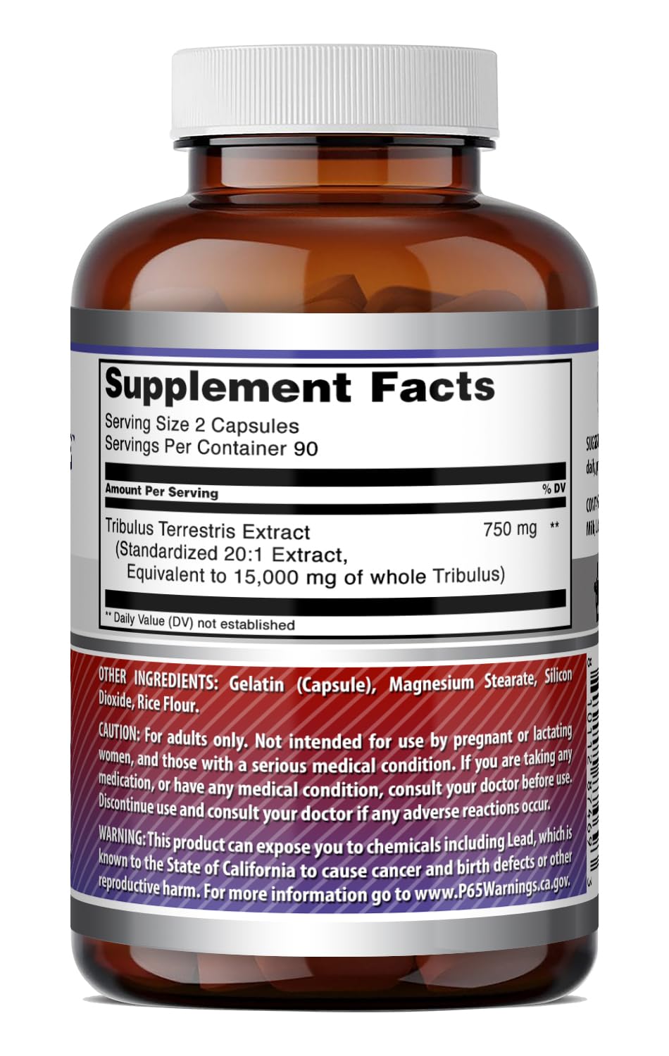 Amazing Formulas Tribulus Terrestris 750 Mg | Standardized 20:1 Extract | 180 Capsules | 15000 Mg Equivalent | Gluten-Free | Made in the USA — Amazon image 4