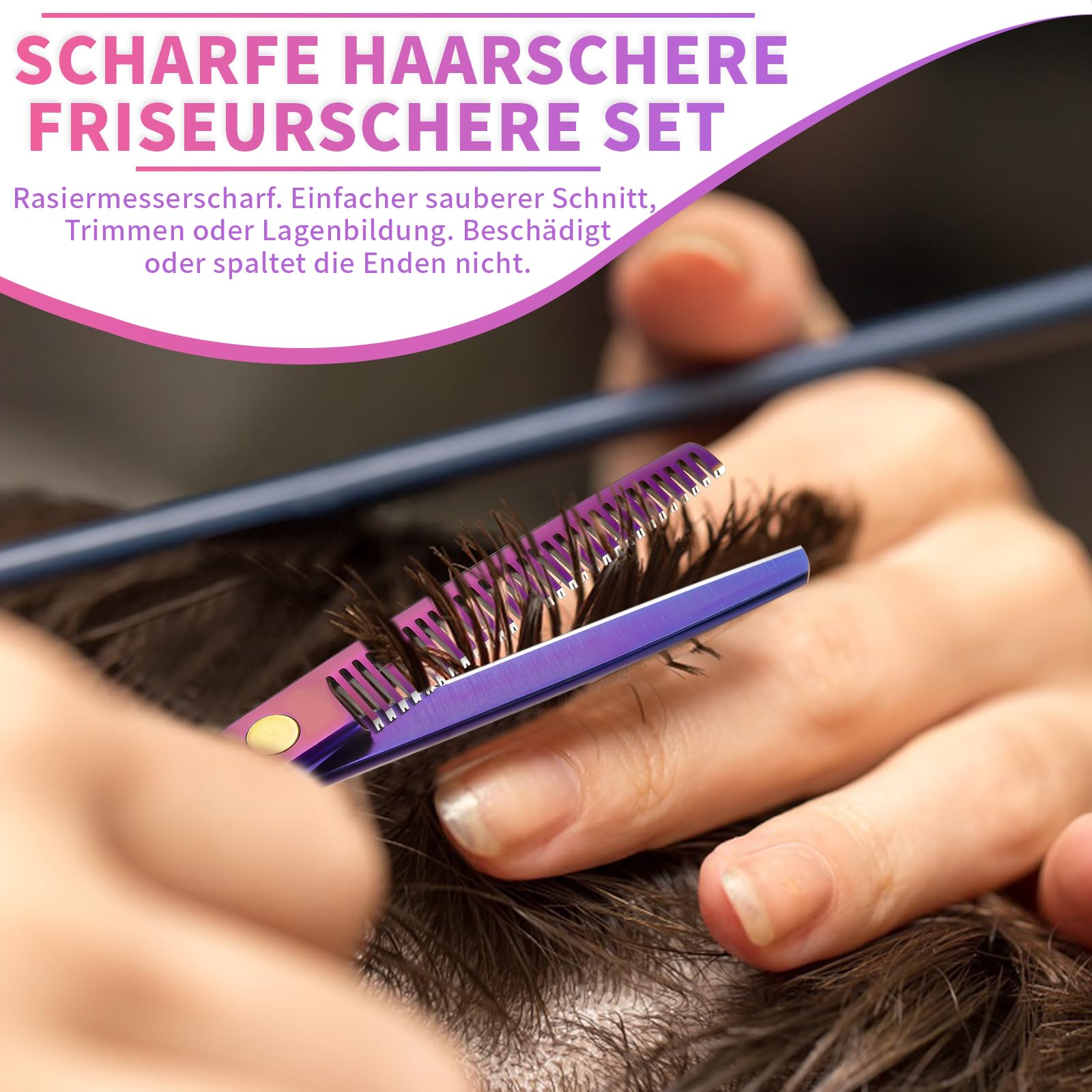 PURPLEBIRD Haarschneideschere, Profi Haarschere Friseurschere Set aus Edelstahl Haarschneideschere und Effilierschere für Barbier/Friseur/Anfänger 10 Stück (Lila)