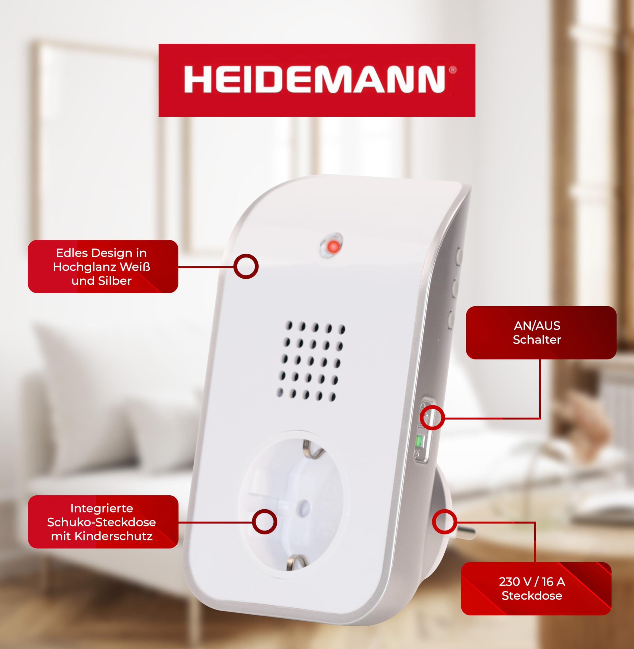 HEIDEMANN Funkklingel Set HX Curve - Erweiterbare Klingel mit Steckdosenanschluss - Funk Klingel - inkl. Sender & Empfänger - HX Türklingel -weiß