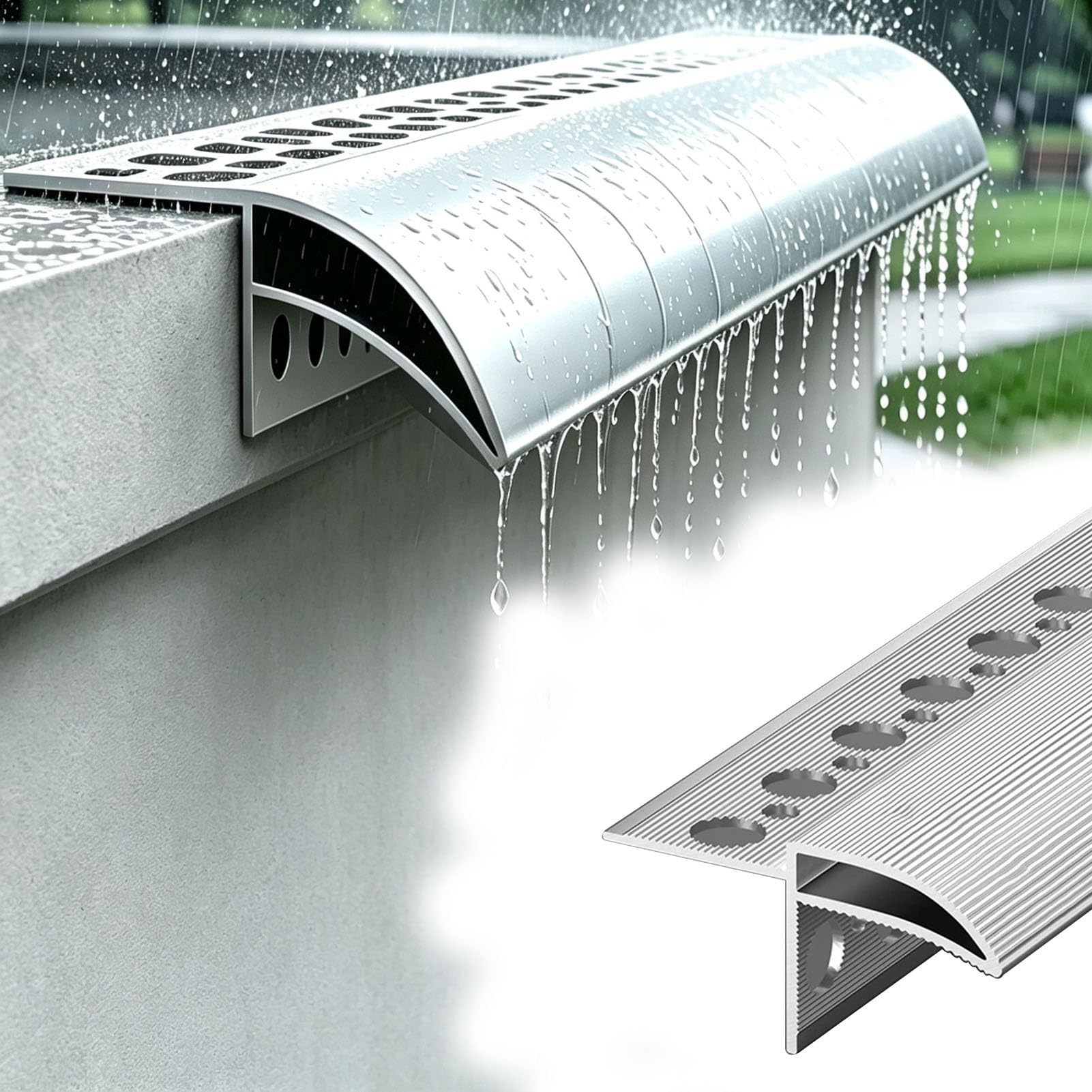 Vierteaguas Muro Perfil Vierteaguas con Borde en Forma de Pico | Desviador de Lluvia de Alta Resistencia con Sistema Antirretorno, Perfil de Borde para Protección Contra Goteo(9.5m(31ft))