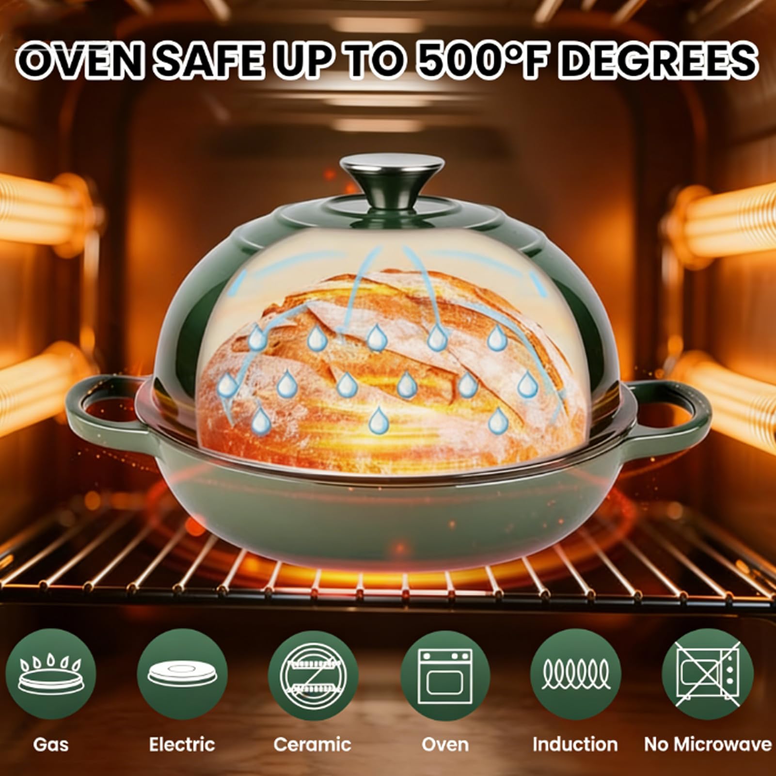 Schmortopf mit Deckel und Backutensilien, emaillierter Gusseisen-Schmortopf 26 cm/6 l, Antihaft-Emaille-Kochgeschirr zum Backen von Sauerteigbrot, Braten, Schmoren und Suppenkochen (Orange 6QT)