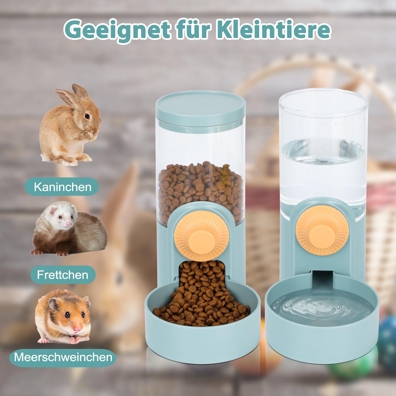 HYLYUN Kaninchenfutter Wasserspender 1L / 35oz Hängende Meerschweinchen Wasserflasche, Automatischer Tierfutterspender, Kaninchenkäfig Futternapf für Meerschweinchen Igel Frettchen Kaninchen