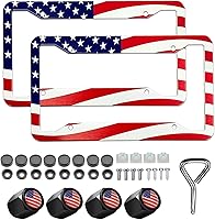 Vista 1 de Marco de matrícula con bandera estadounidense, paquete de 2 marcos universales de aluminio para matrícula de automóvil patriótico con tornillos