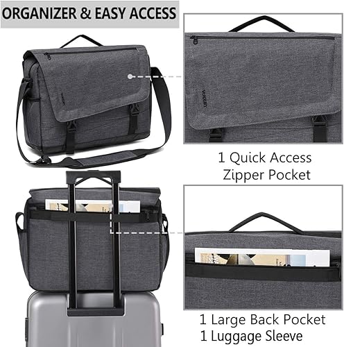 Miniatura 4 de Bolsa de mensajero para hombre, ligera, resistente al agua, 15.6 pulgadas, bolsa para laptop, bolsa de hombro para oficina de negocios