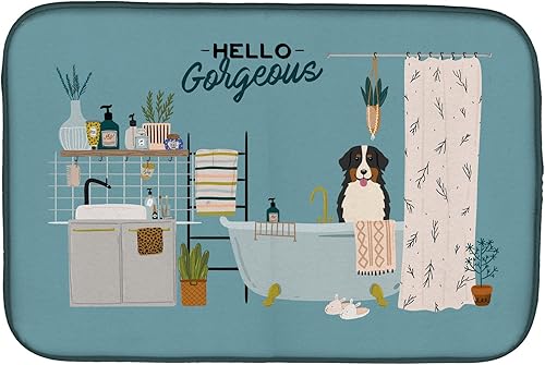 Miniatura 508 de Caroline's Treasures CK7824DDM - Tapete absorbente para secado de platos con diseño de bulldog inglés, rojo y blanco, para encimera de cocina, 14 x