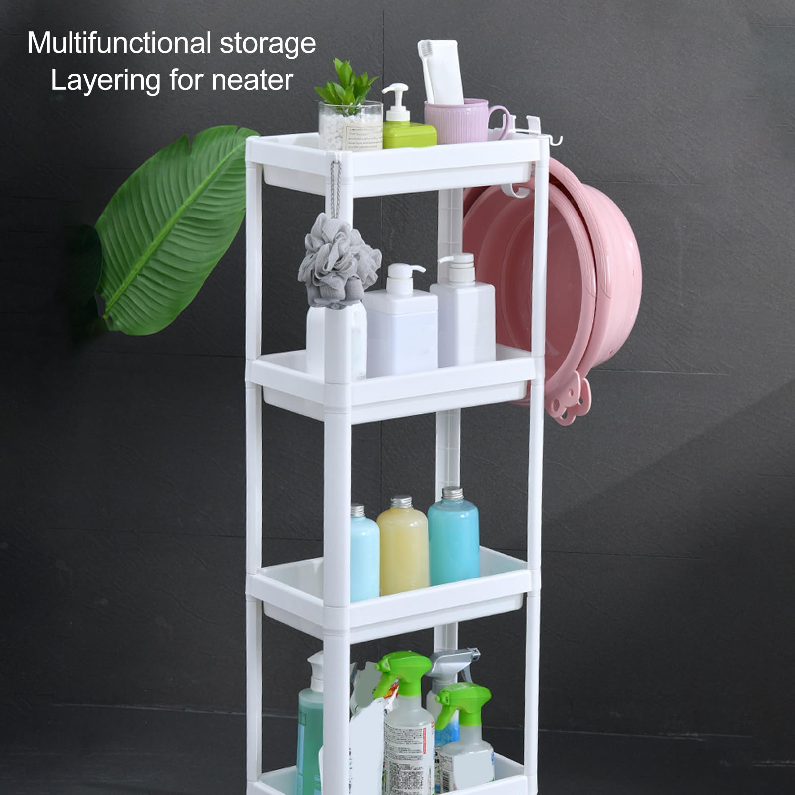 Scaffale a Torre per Bagno, Scaffale Portaoggetti Bianco Sottile Autoportante, Scaffale per Portaoggetti ad Angolo Robusto per Soggiorno Cucina Camera da Letto (4 Tier)