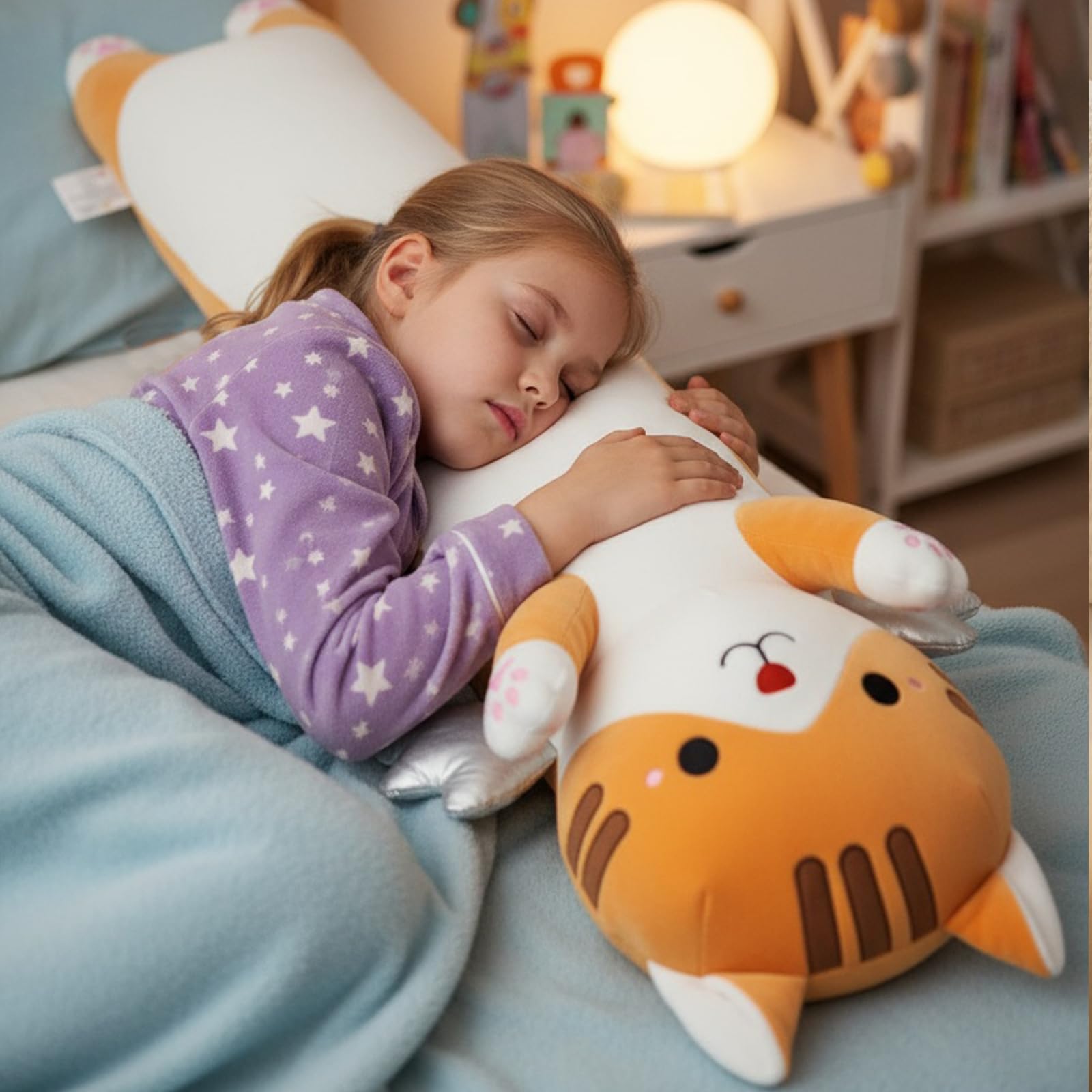 Poduszka dla kota ze skrzydłami, 110 cm długości, przytulanka, miękka pluszowa poduszka dla osób śpiących na boku, słodki pluszowy kot Kawaii jako ogromna pluszowa zabawka dla dorosłych i