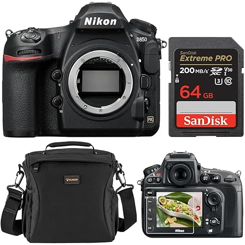 Nikon D850 DSLR Camera, Bundle with 64GB Memory Card, Slinger Shoulder Bag, Screen Protector Nikon 1 Year Warranty