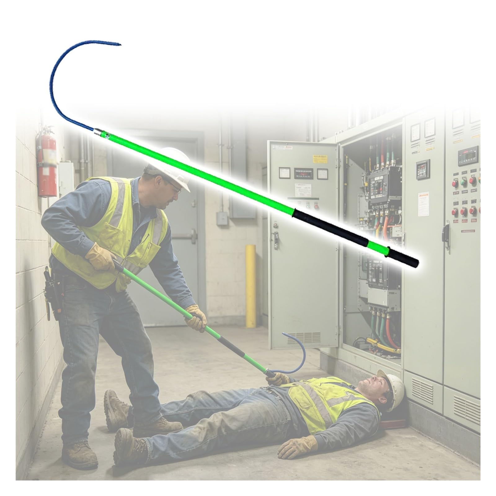 Jyhhcys Green Insulated Rescue Hook For Electrical Safety, High Voltage Emergency Rescue Tool With Fiberglass Handle, Non-Conductive Utility Rescue Pole For Linemen Work(,1.5M(59In/4.9Ft)-35 Kv)