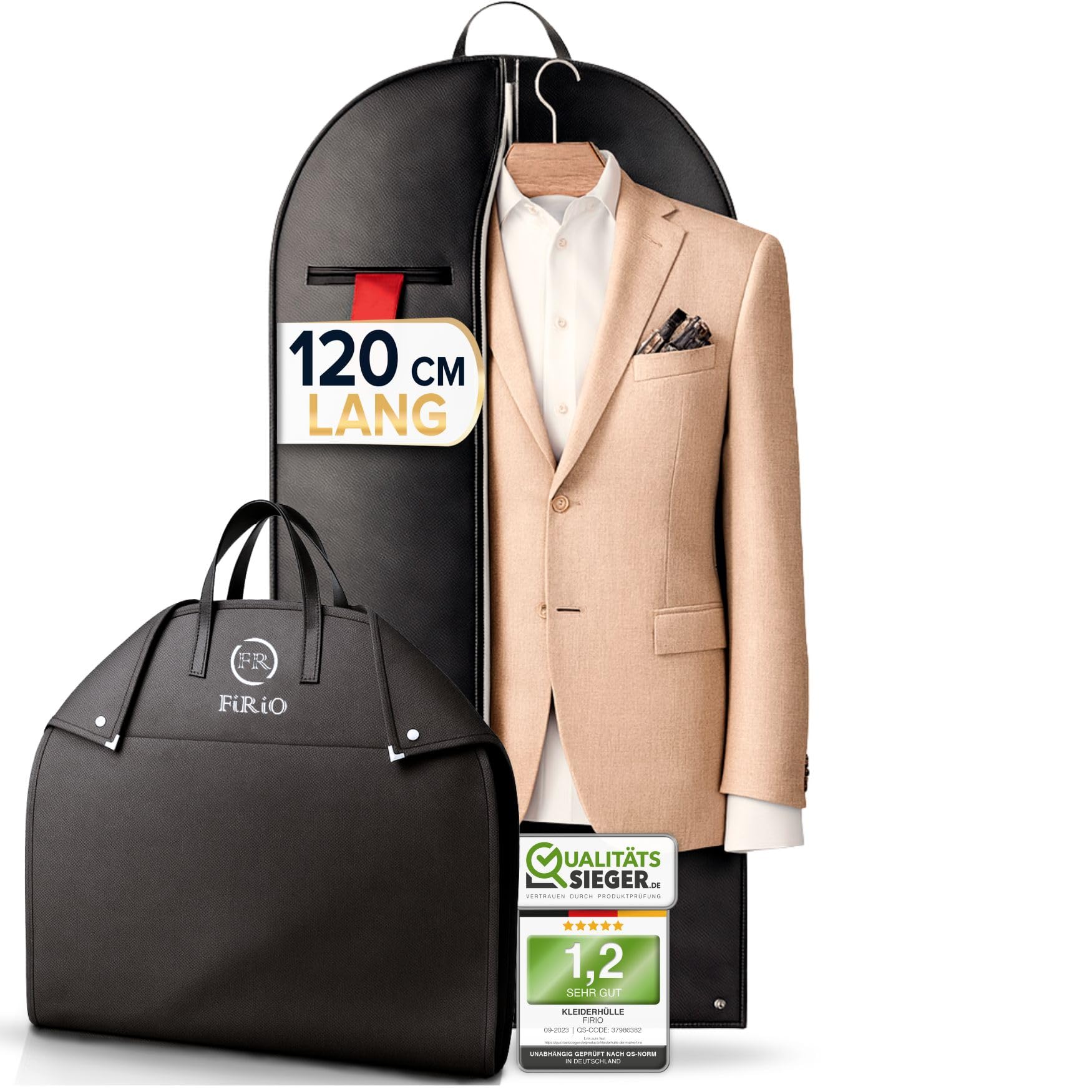 FiRiO® 1 x Premium Kleidersack - BIS 50% DICKERES Material - Faltbare Kleidersack Reisetasche - Business Anzugtasche - Atmungsaktive Kleiderhülle für Reise & Aufbewahrung - Kleidersäcke 120x60cm