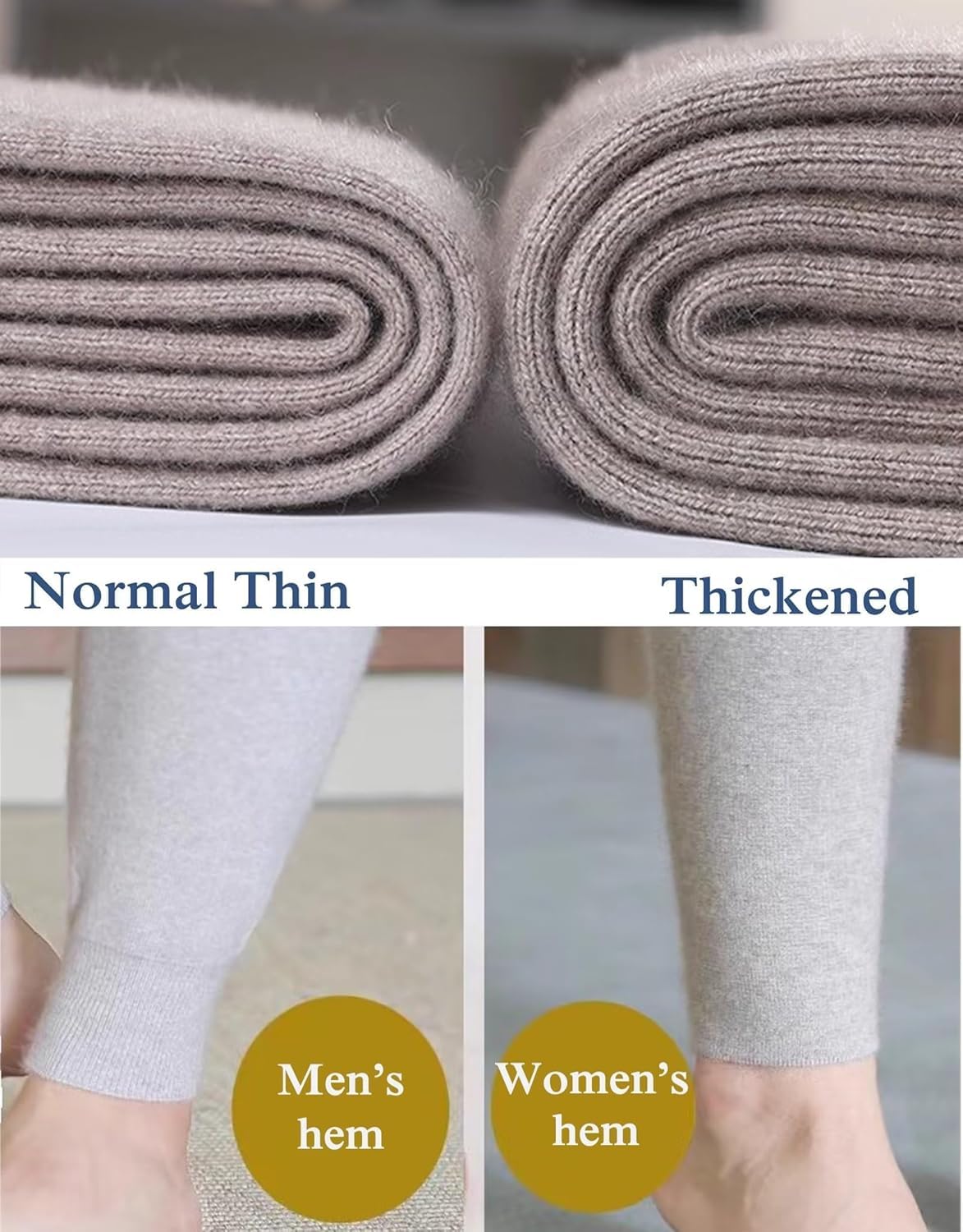 100% Cashmere Termico Strato Inferiore Base Legging Donna Uomo Intimo Caldo Pantaloni per Camminare Sciare, I(Men's Thickened), 3XL