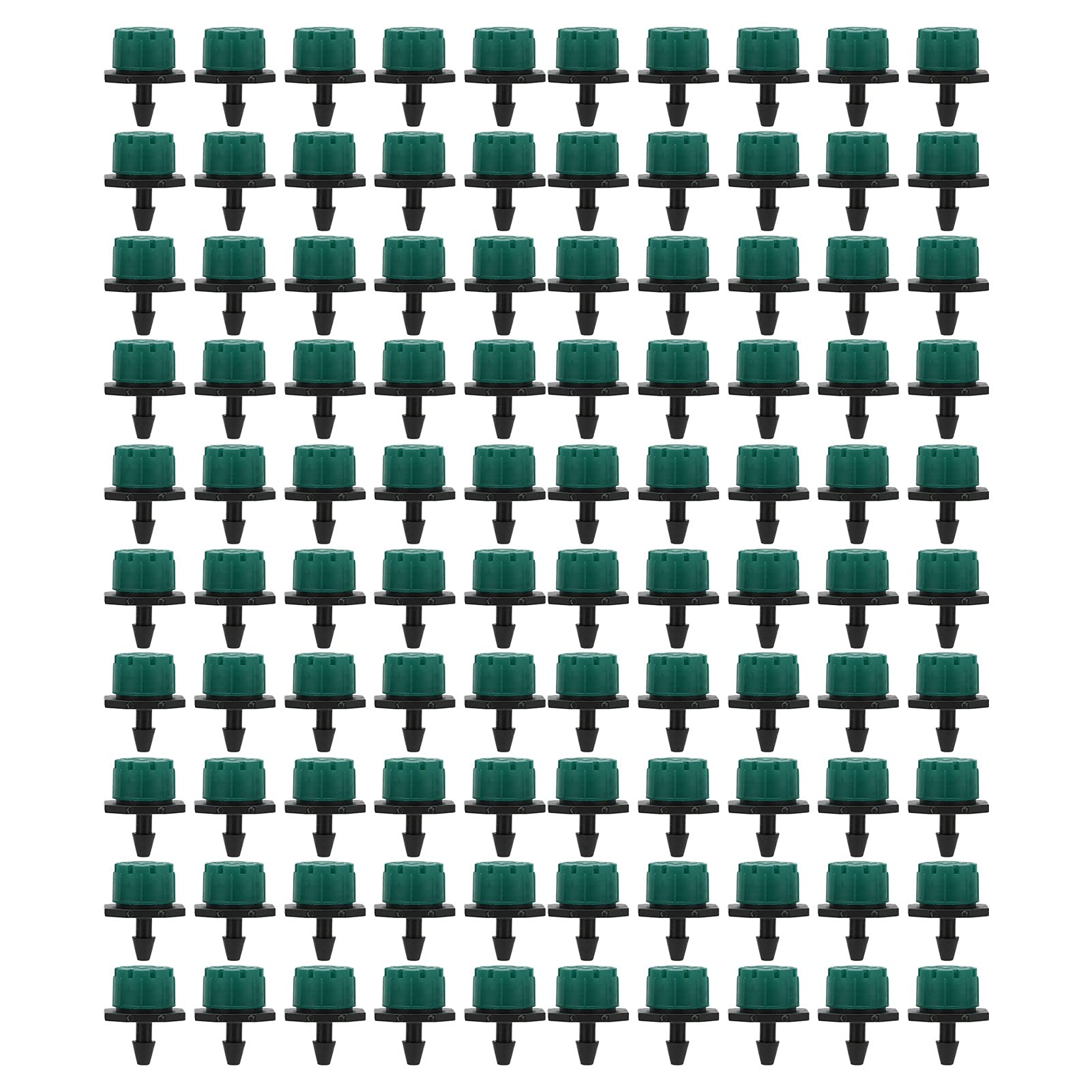 100PCS 360 Degree Adjustable Irrigation Sprinkler, Drip Irrigation Emitter with 8 Spray Holes, 1/4in Barb Connection for Garden Lawn Potted Plants Watering System (Green)