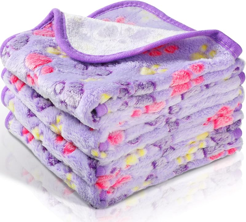 Manta de Fleece para Cães e Gatos Tatuo com Estampa de Patas Roxa 76,2 x 52,07 cm Pacote com 4