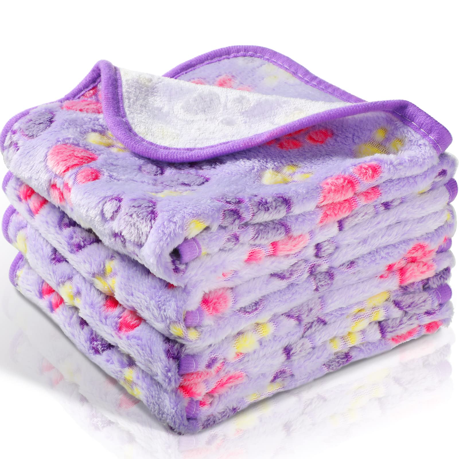 Photo 1 of 4 Pcs Pet Blanket Dog Puppy Blanket Paw Print Fleece Blanket for Small Medium Pet Dog Cat Warm Soft Sleep Mat Guinea Pig Cage Liners Blanket (Purple,Small) Purple Small(24 x 16 Inch)