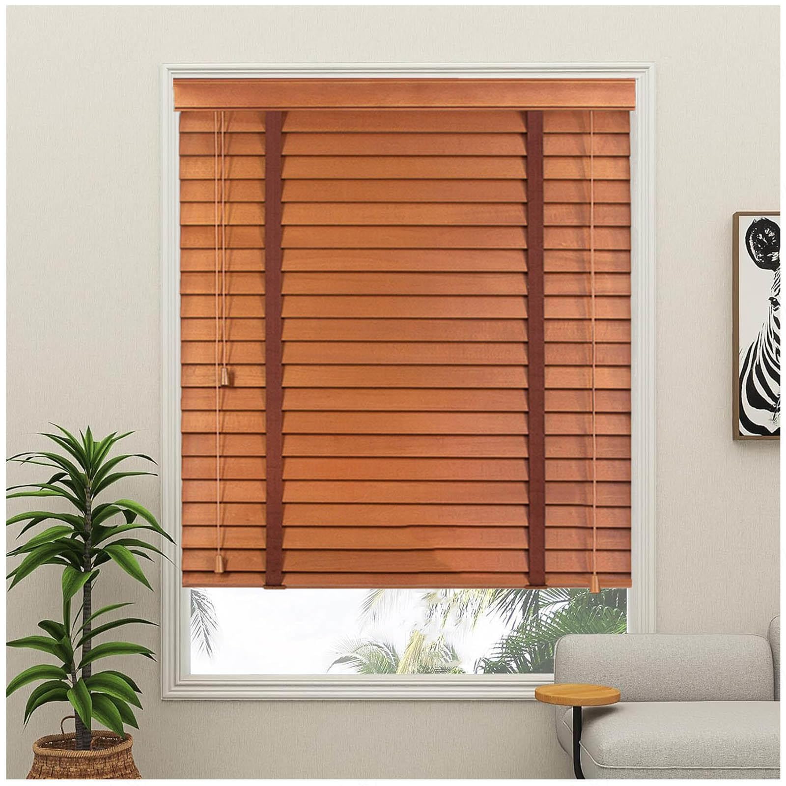 Hochwertige Holz-Jalousien, 50–130 cm, horizontale Sonne, für Zuhause/Küche/Büro, Verdunkelungslamellen, verstellbare Lichtsteuerung, B x H 120 x 130 cm