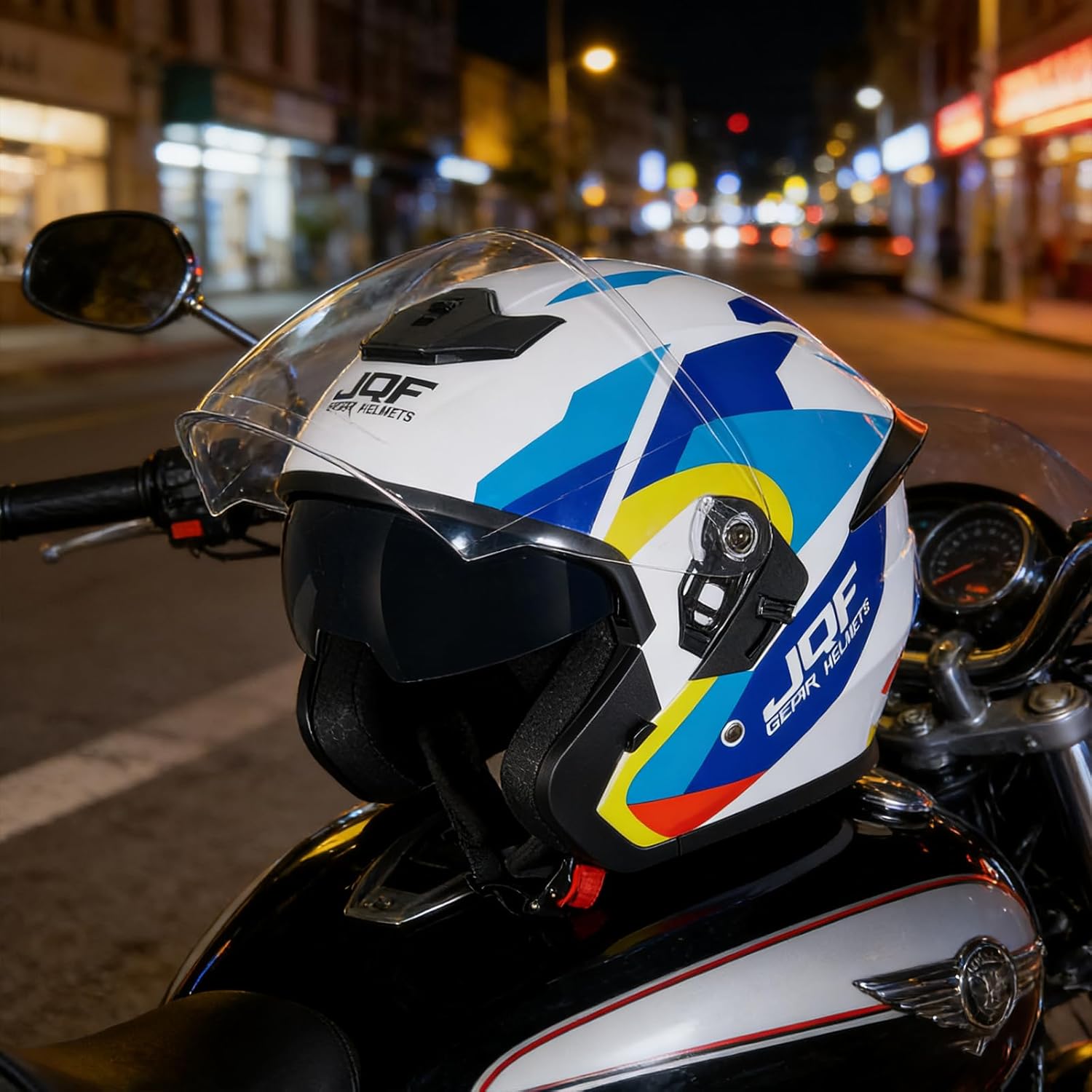 Motorcycle Helmets Open Face for Streey Moped Scooter, Dual Visor 3/4 Moped Helmets for Adults Motorbike Half Helmet 601 DOT Approved Men and Women