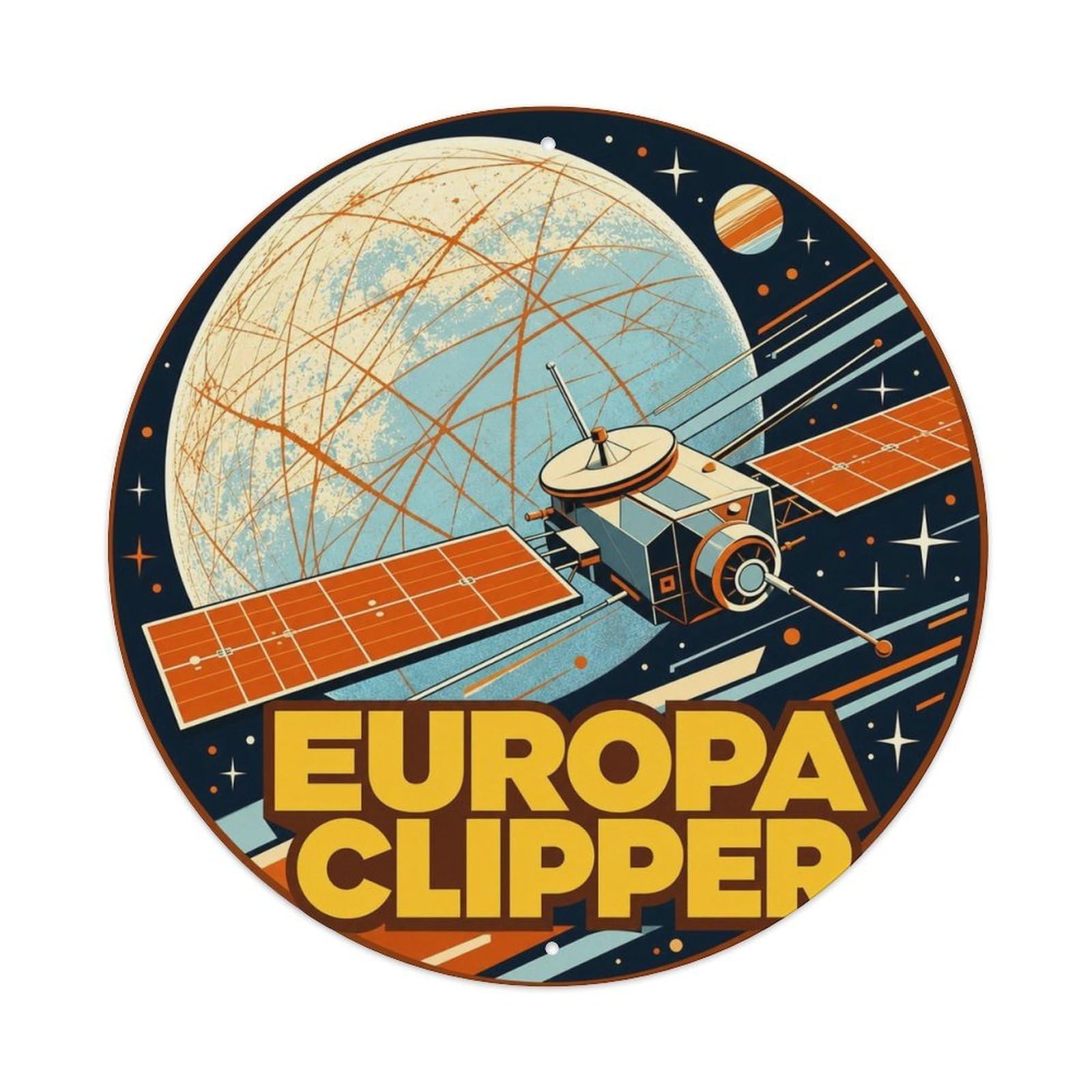 Retro Space Jupiter Europa Milky Way Universe Metal Tin Sign Plaque Wall Decor for Cafe, Man Cave, Club Bar, Office, Home Garden Round Metal Poster 8x8Inch