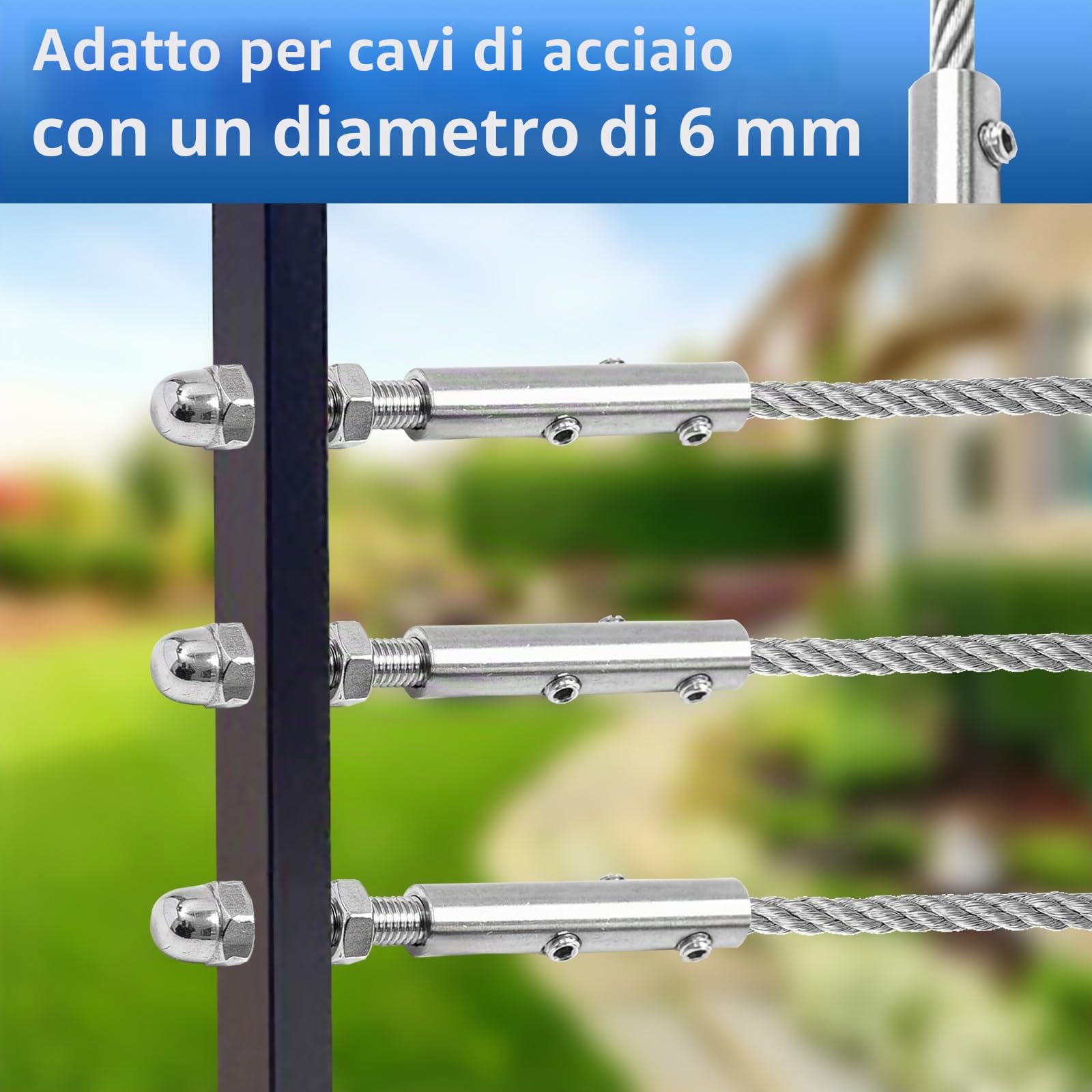 Tenditore Per Fune, 10PCS Morsetto Per Fune In Acciaio Inox 6mm Kit Di Terminale Filettato Per Funi Metalliche Con Perni Filettati Regolabile Di Tensione Per Ringhiere In Acciaio Inox
