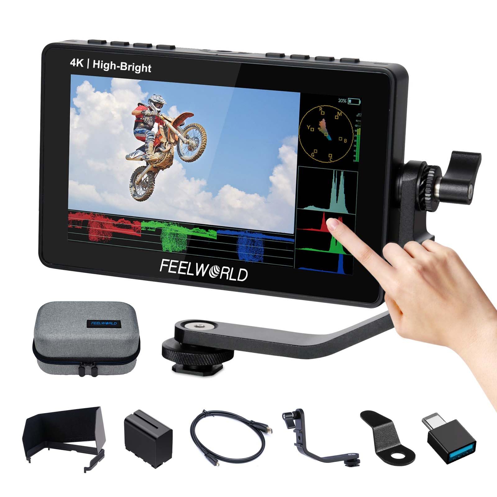FEELWORLD F5 Prox 1600 Nit Monitor da campo per Fotocamera LUT HDMI 4K con forma d'onda per fotocamere DSLR e mirrorless: un aiuto per registi e videografi per una messa a fuoco precisa in esterni