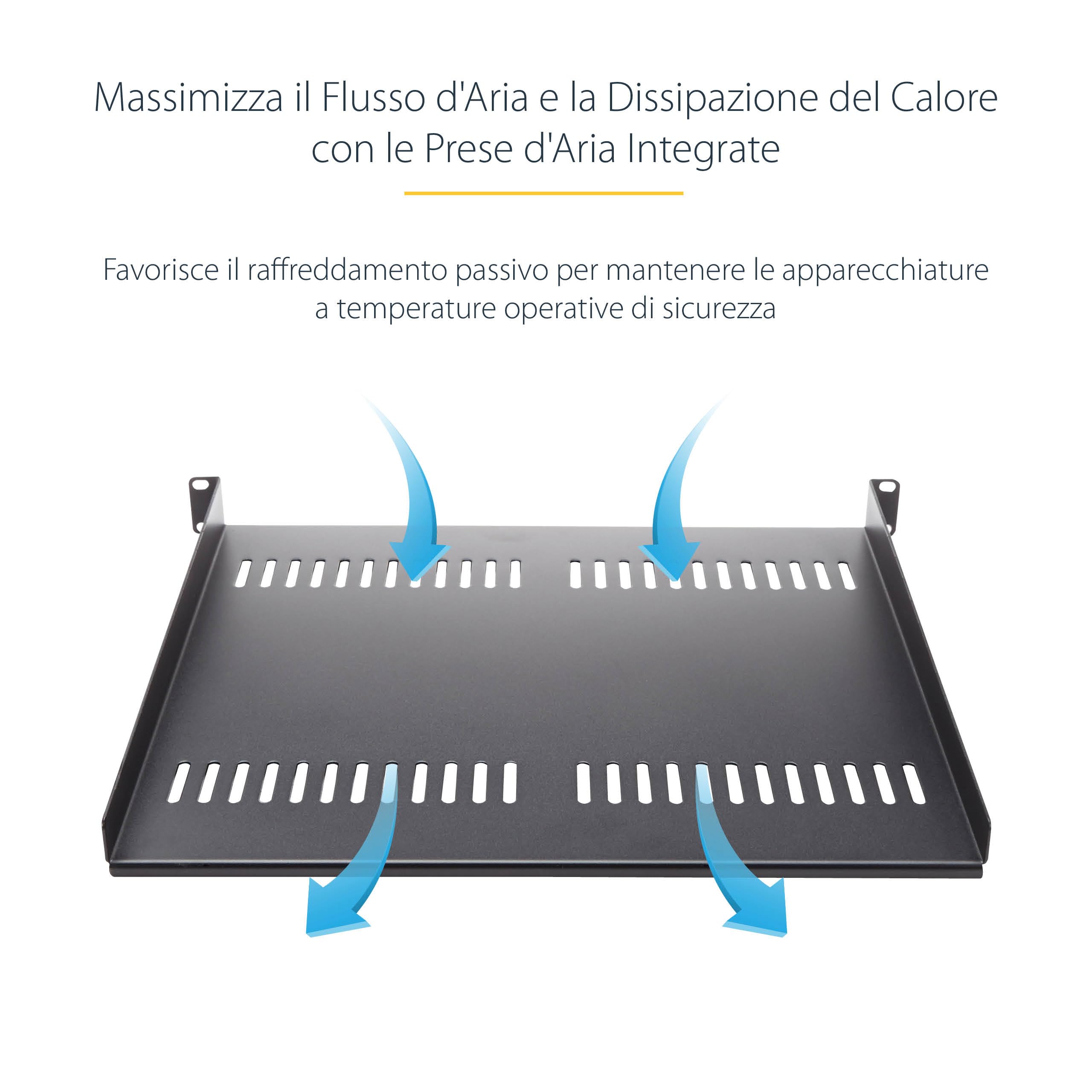 StarTech.com Ripiano 1U 19" Ventilato per armadi rack Scaffale rack in acciaio 20kg 25cm Nero