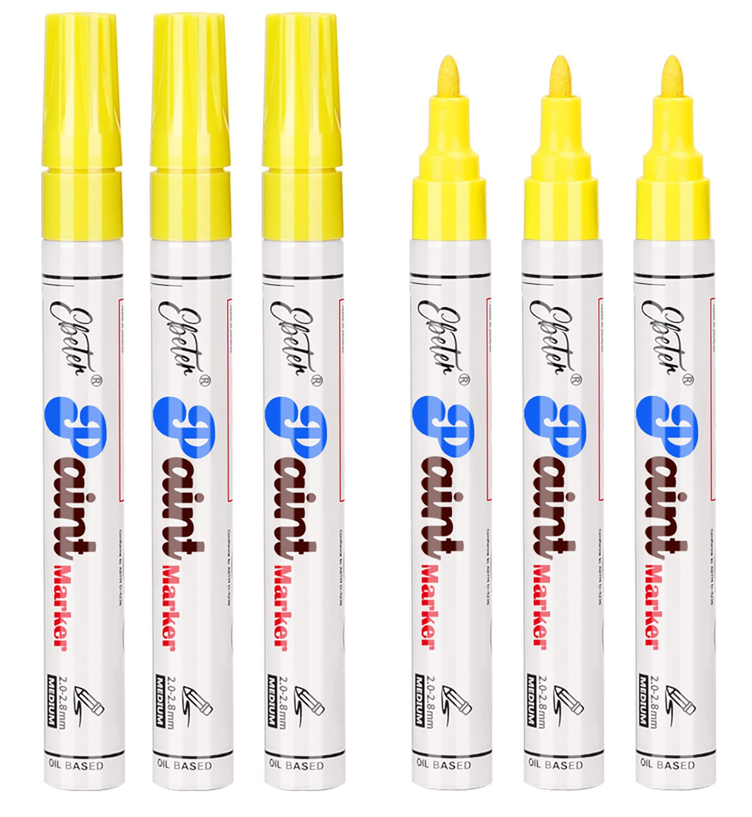 Photo 1 of * 2 SETS YELLOW AND WHITE* Permanent Paint Pens 6 Pack Yellow Paint Markers Oil based Paint pen Never Fade Quick Dry for metal, Rock Painting, rubber, ceramics, wood,plastic, fabric, canvas, glass, Mugs, DIY Craft YELLOW & WHITE