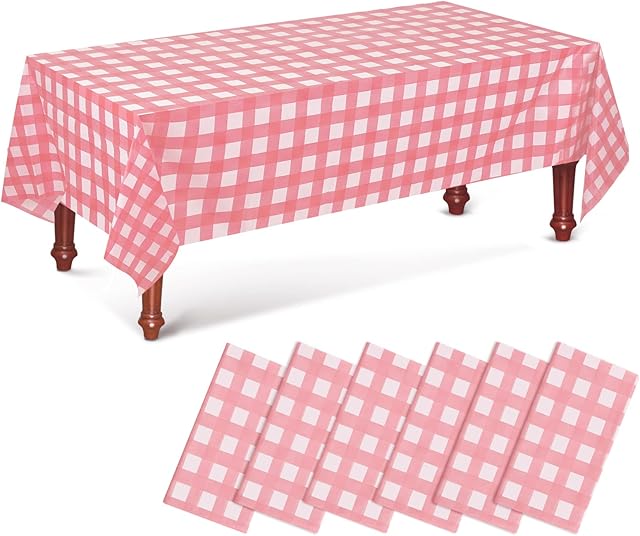Yilakla Pink Party Table Cloth 6 Pack, Large Plastic Tablecloth Cover 137x274cm, Waterproof Party Table Decoration Supply