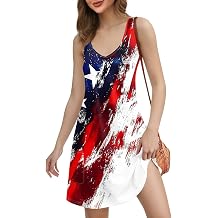 Women's 4th of July Dresses Bohemian Independence Day Print Sundress Beach Sleeveless Relaxed Fit Dress