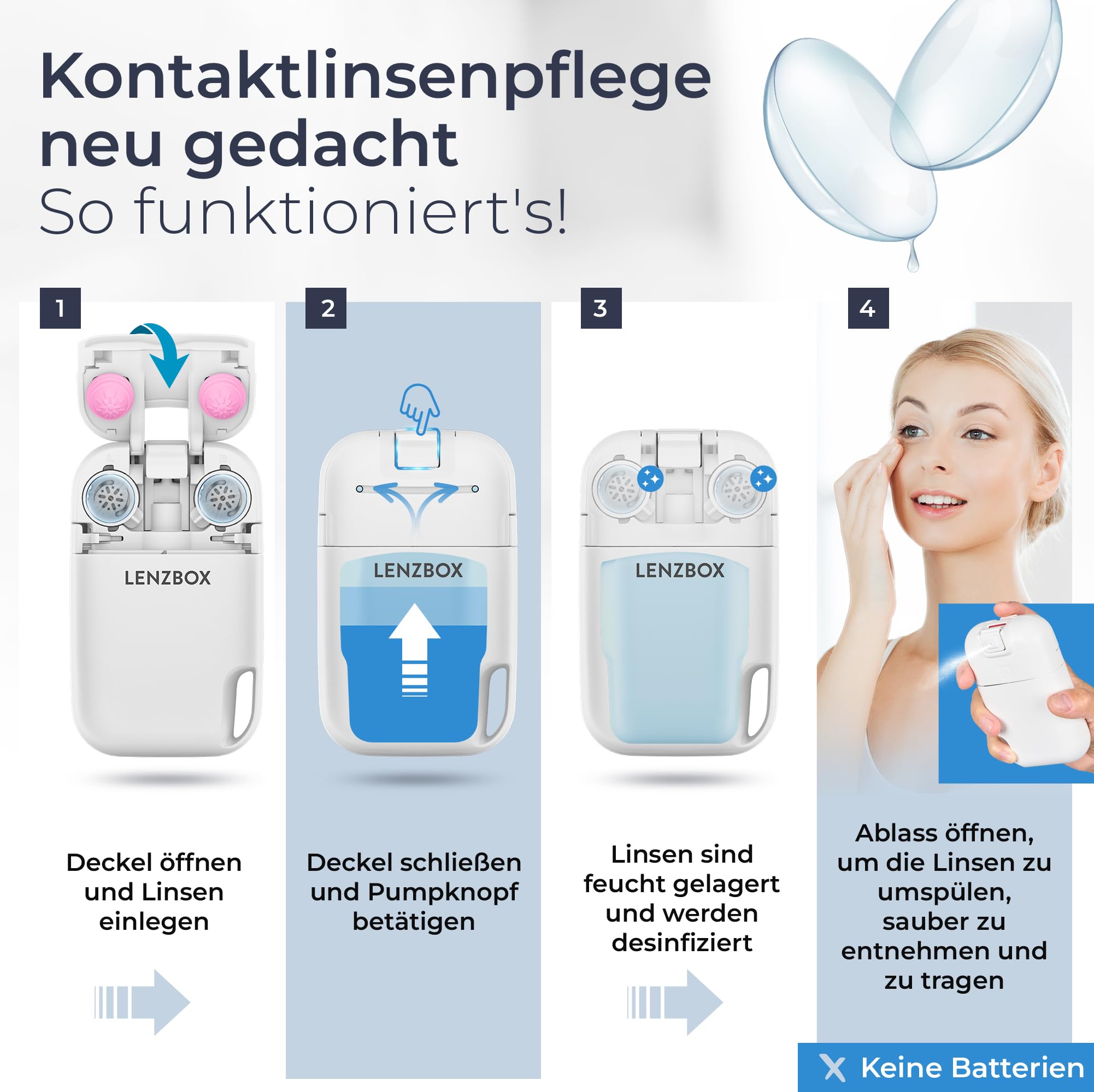 Hard Set inkl. 3x LenzCare - Premium All-In-One Kontaktlinsenbox für harte Kontaktlinsen, Kontaktlinsenbehälter mit Flüssigkeit, reisetauglich & kompakt, Made in Germany, Farbe Fuchsia
