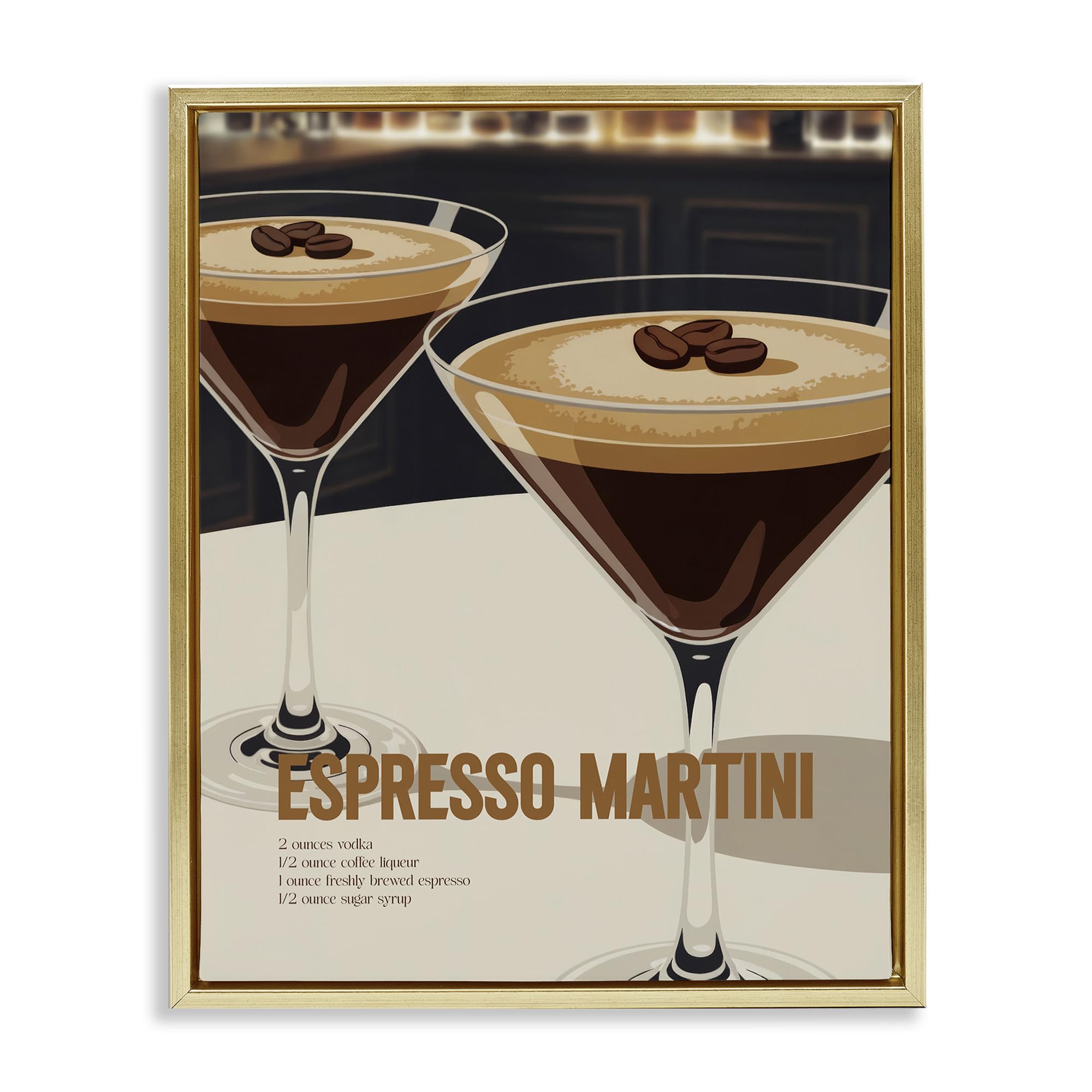 Stupell Industries 'Sleek Modern Espresso Martini', Floating Frame Canvas Art, Gold, 17 x 21 Inches, Easy to Hang and Sturdy, Made in USA, by Andreas Magnusson