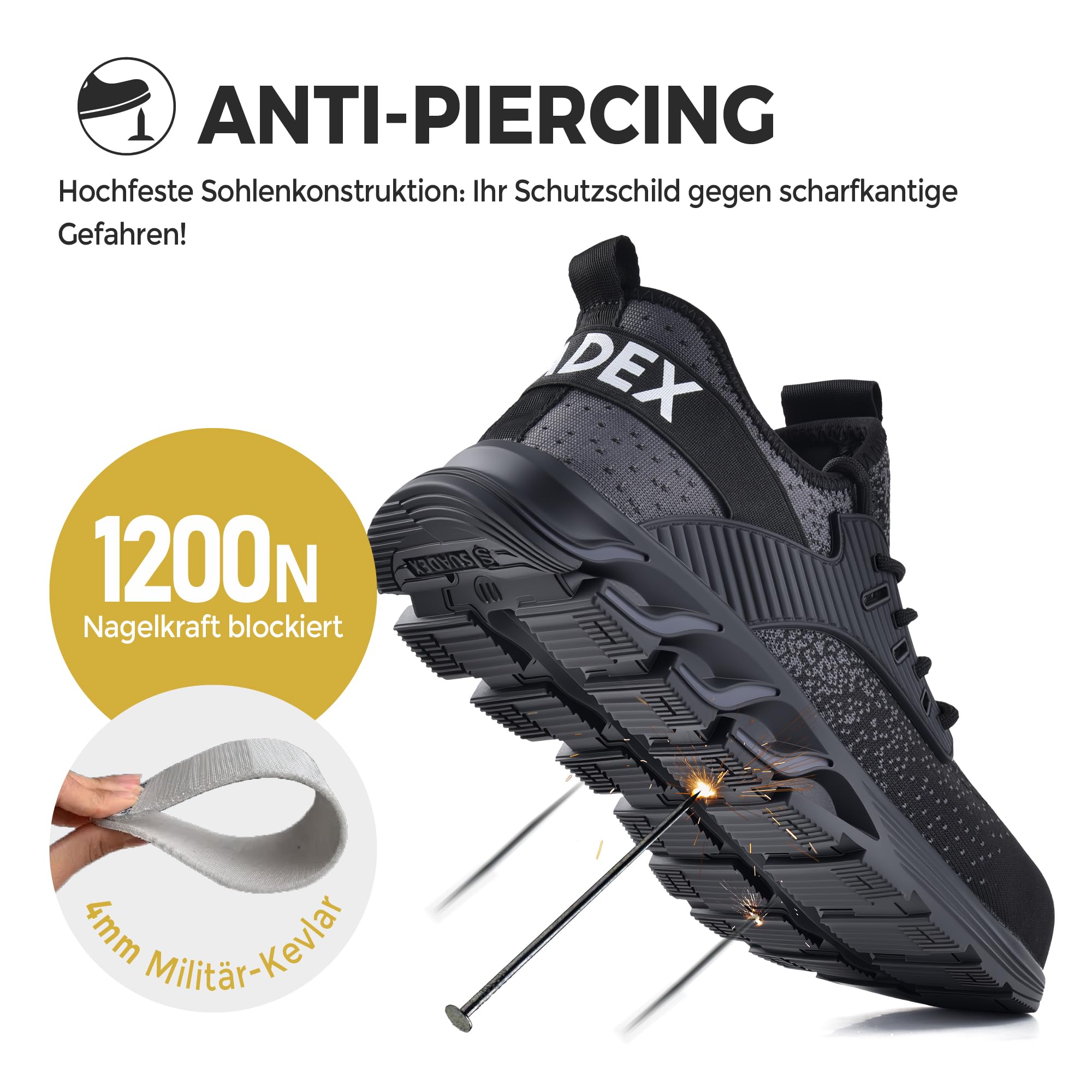 SUADEX Sicherheitsschuhe Arbeitsschuhe Herren Damen Leicht Atmungsaktiv Stahlkappenschuhe mit Stahlkappe 37-48 EU