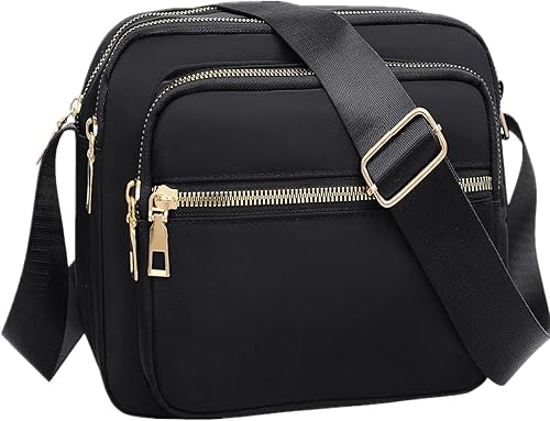 DIHKLCIO Bolsos cruzados de nailon para mujer, monederos y bolsos de mano, bolsas de mensajero casuales para mujer, bolso cruzado negro impermeable