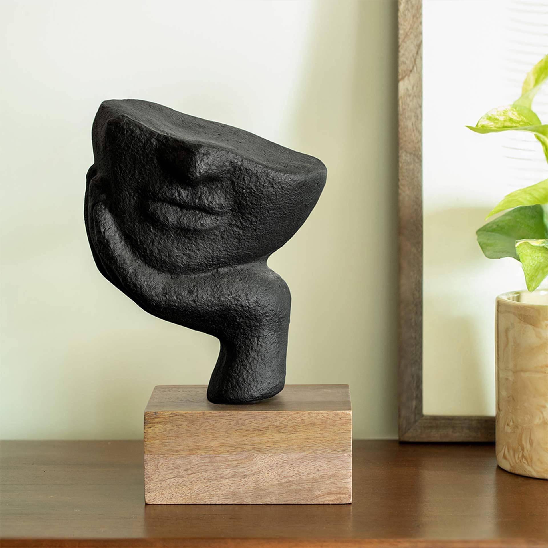 Ellementry Restive Face Ecomix Sculpture - Black, Home Décor Showpiece Figurine for Living Room & Office, Modern Asthetic Tabletop Decorative Accent, Unique Gift Item for Shelf Decoration