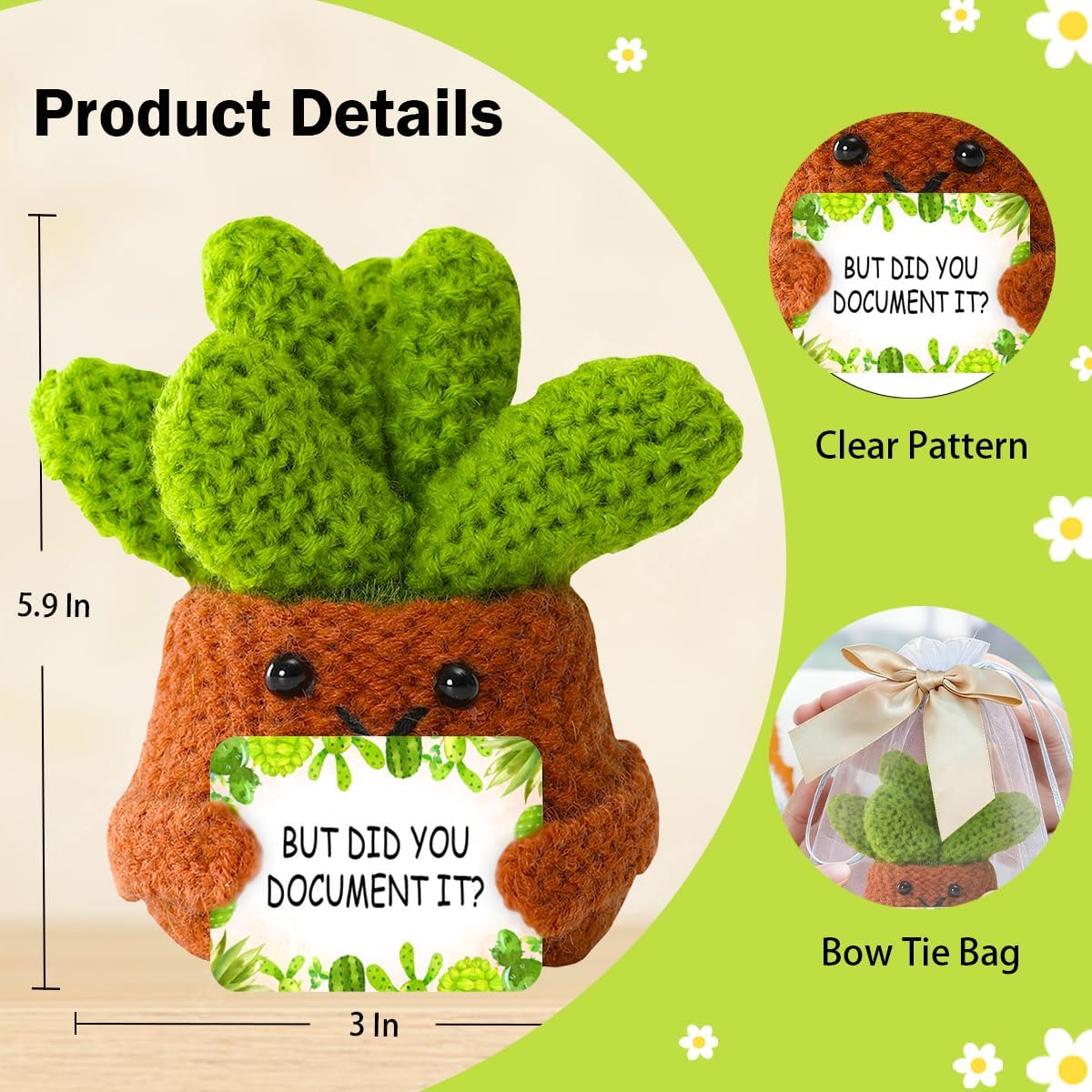 SDSRUDFBO Emotional Support Crochet Succulent,But Did You Doucument It Sign image 2