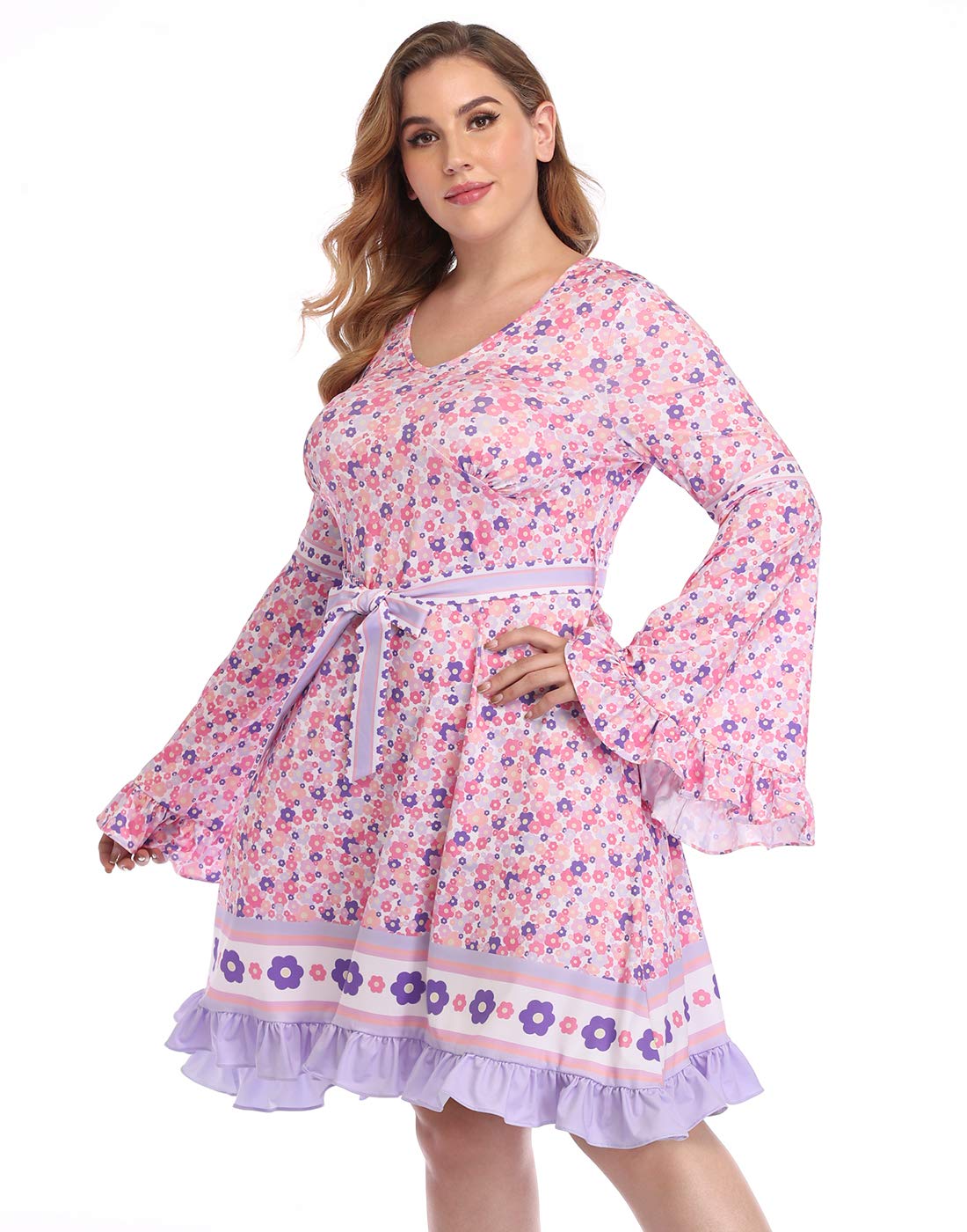 Plus Size Bell Sleeve Dress Boho Vintage Hippie A Line