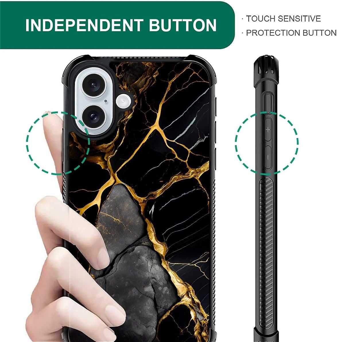 DJSOK Compatible with iPhone 16 Case,Design Pattern Back Bumper Anti Scratch Reinforced Corners Soft TPU Caver,Cases for Men Women-Luxury Black Gold Marble - Image 4