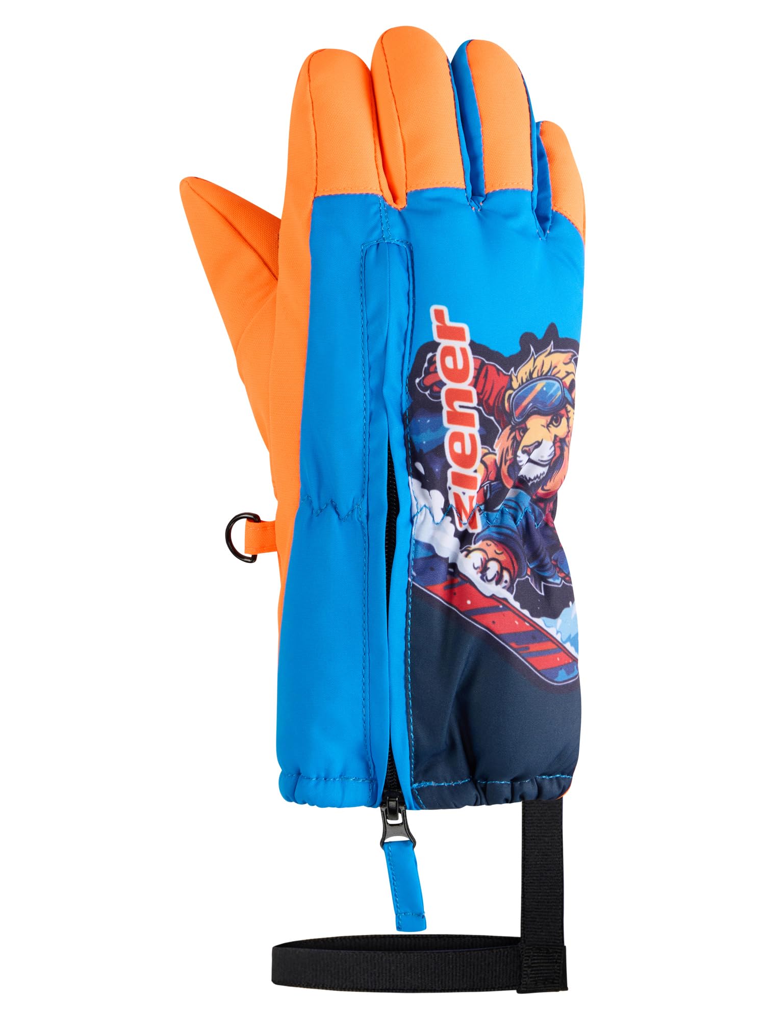 Ziener Leo-Z Gants de Ski/Sports d'hiver pour Enfant - Coupe-Vent - Imperméables - Longue Fermeture éclair - Orange - Taille 3