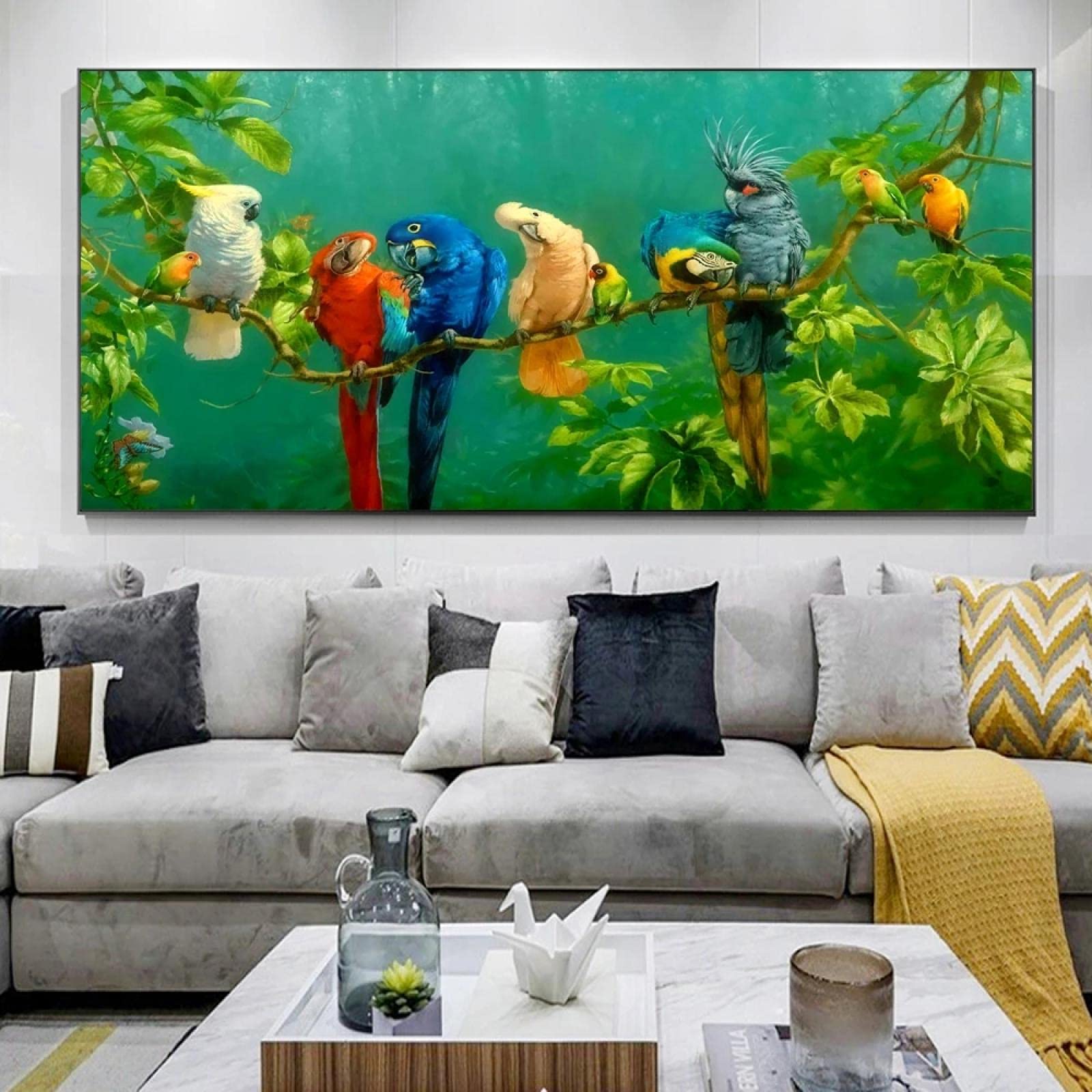 Amazon.co.jp: カラフルなオウム鳥の枝アートプリントポスター絵画