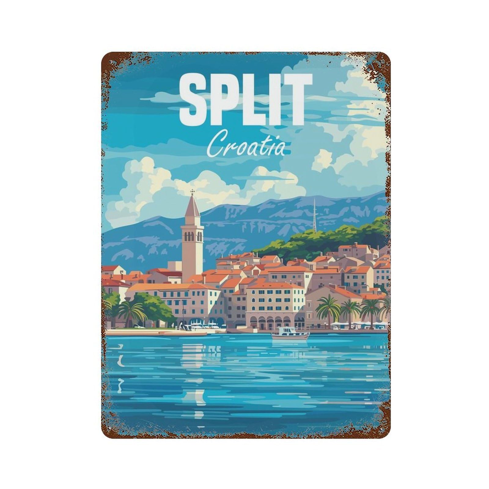 Rust Effect Split Croatia Retro Metal Sign 15.7"x11.8", Classic Wall Plaque for Cafe, Home Bar And Lounge Decor