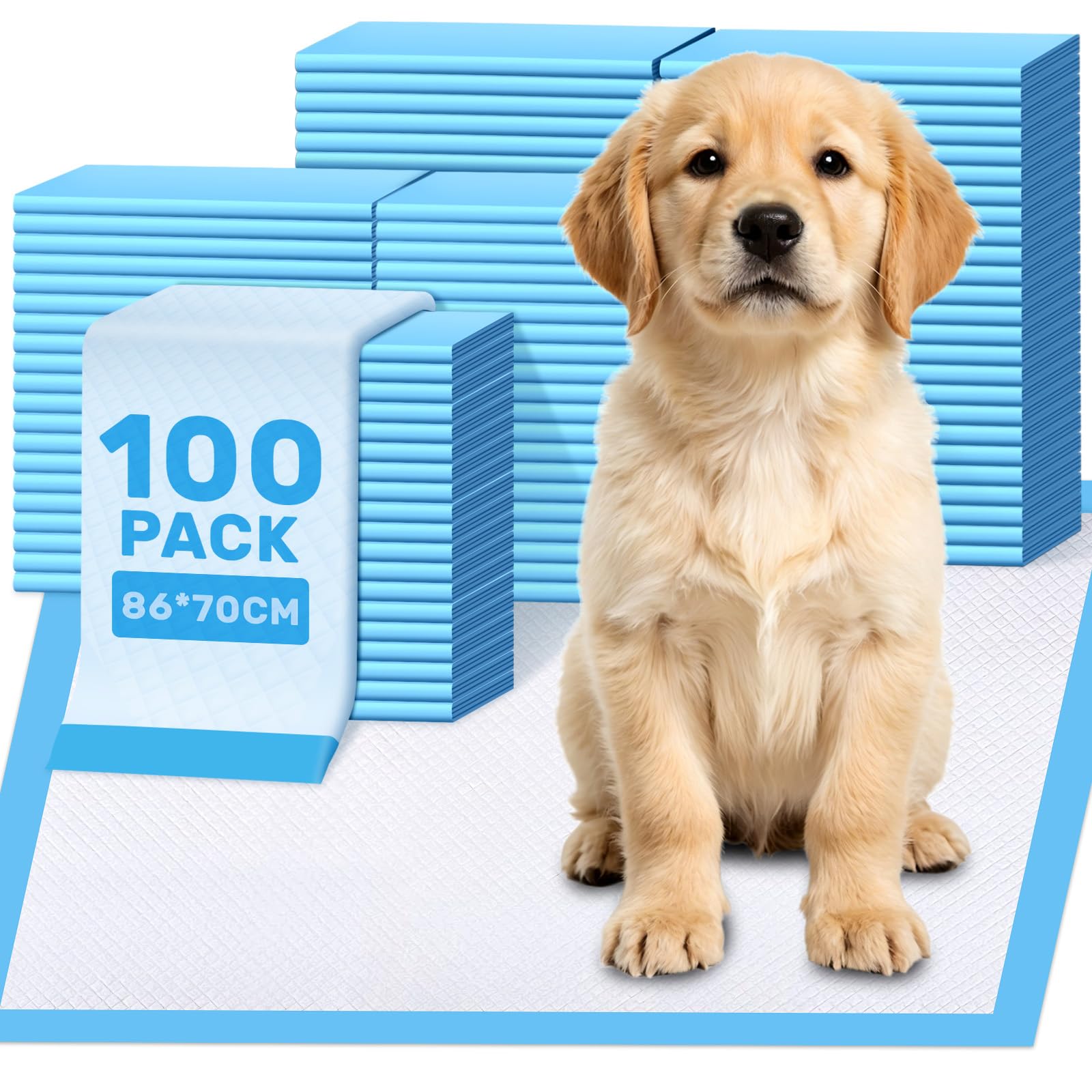 Puppy Pads Extra Large 86 x 70 cm Training Pads Pack of 100, Dog Pads, 6 Layers Design with Leak-Proof Quick-Dry Anti Slip, Pee Pads for Dogs Potty Training