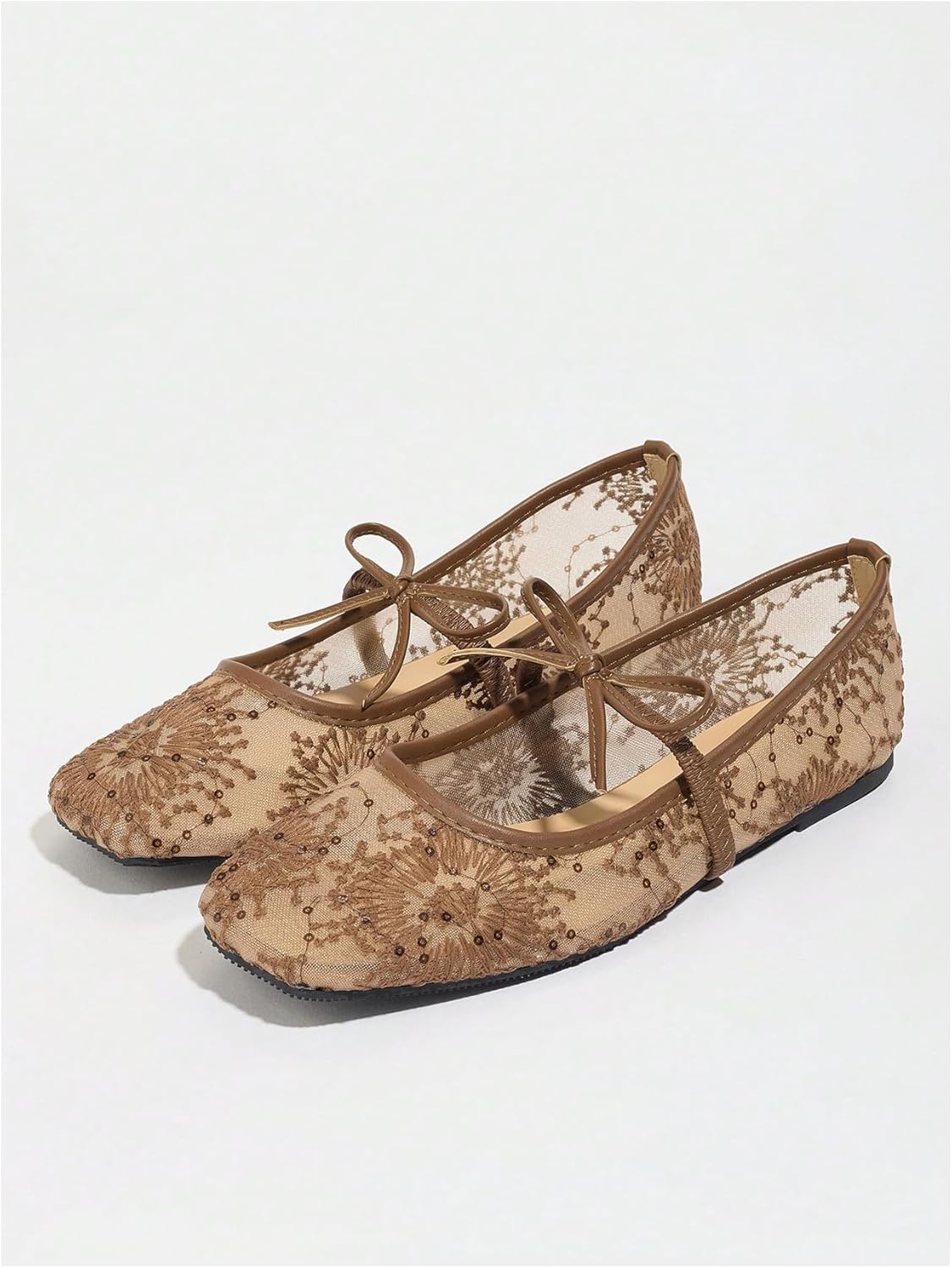 Women's Polka Dots Mesh Ballet Flats Shoes Bowknot Pointed Toe Flats Closed Toe Comfortable Dress Shoes - Image 5