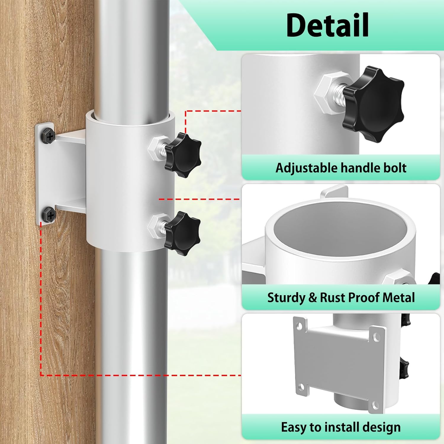 Deck Umbrella Mount Stainless Steel Patio Umbrella Holder, Umbrella Clamp Mount for Deck Railing Heavy Duty Outdoor Umbrella Clamp White (4 Pcs)