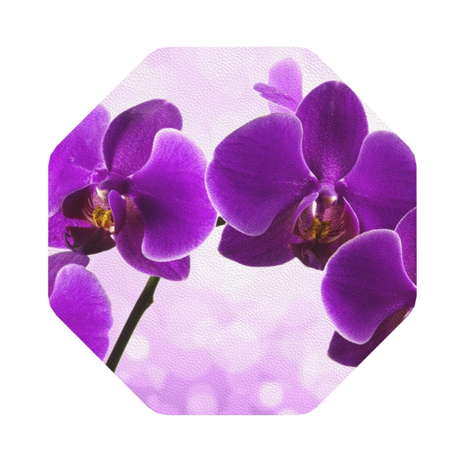Purple flower PU Leather Coasters Set of 6 Octagon Drink Coasters