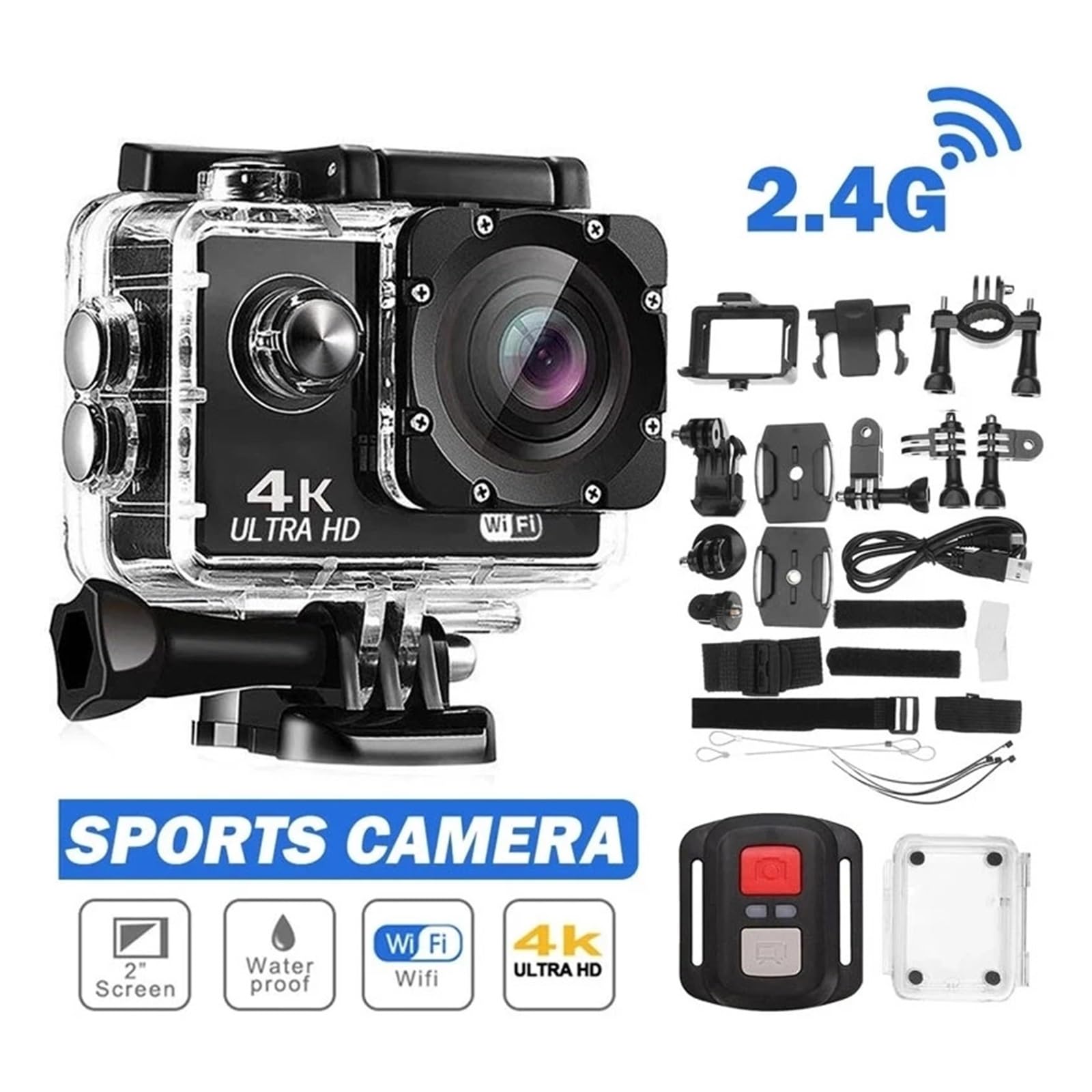 Action Camera Ultra HD 4K/30fps WiFi 2.0 pollici 170D Subacquea Casco impermeabile Videocamere for registrazione Sport Cam(Blue)