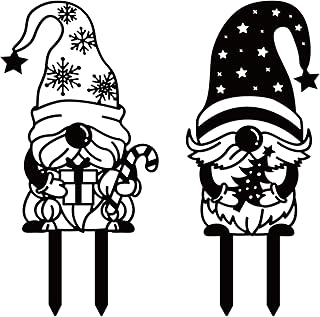 GLOBLELAND 2 Packs Christmas Gnomes Garden Stakes Gnomes Christmas Tree Metal Decorative Garden Stakes Snowflakes Metal Yard Signs Xmas Decorations for Holiday Lawn Patio Yard Decor