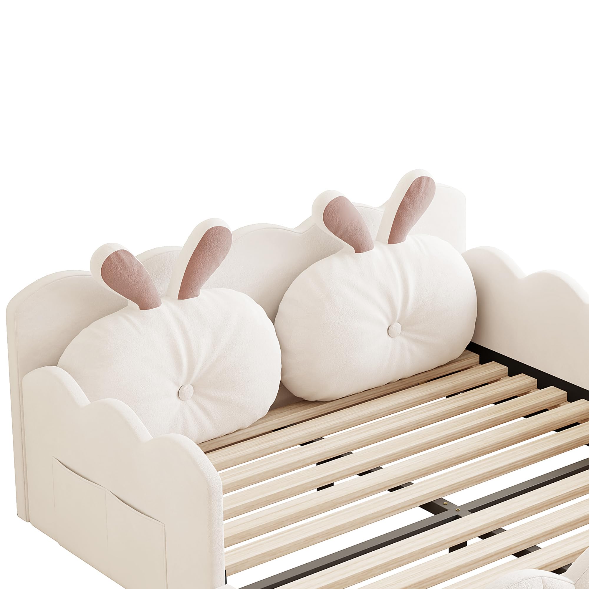 Gepolstertes Plattformbett mit Kissen in Kaninchenform, Beige (140x200CM)