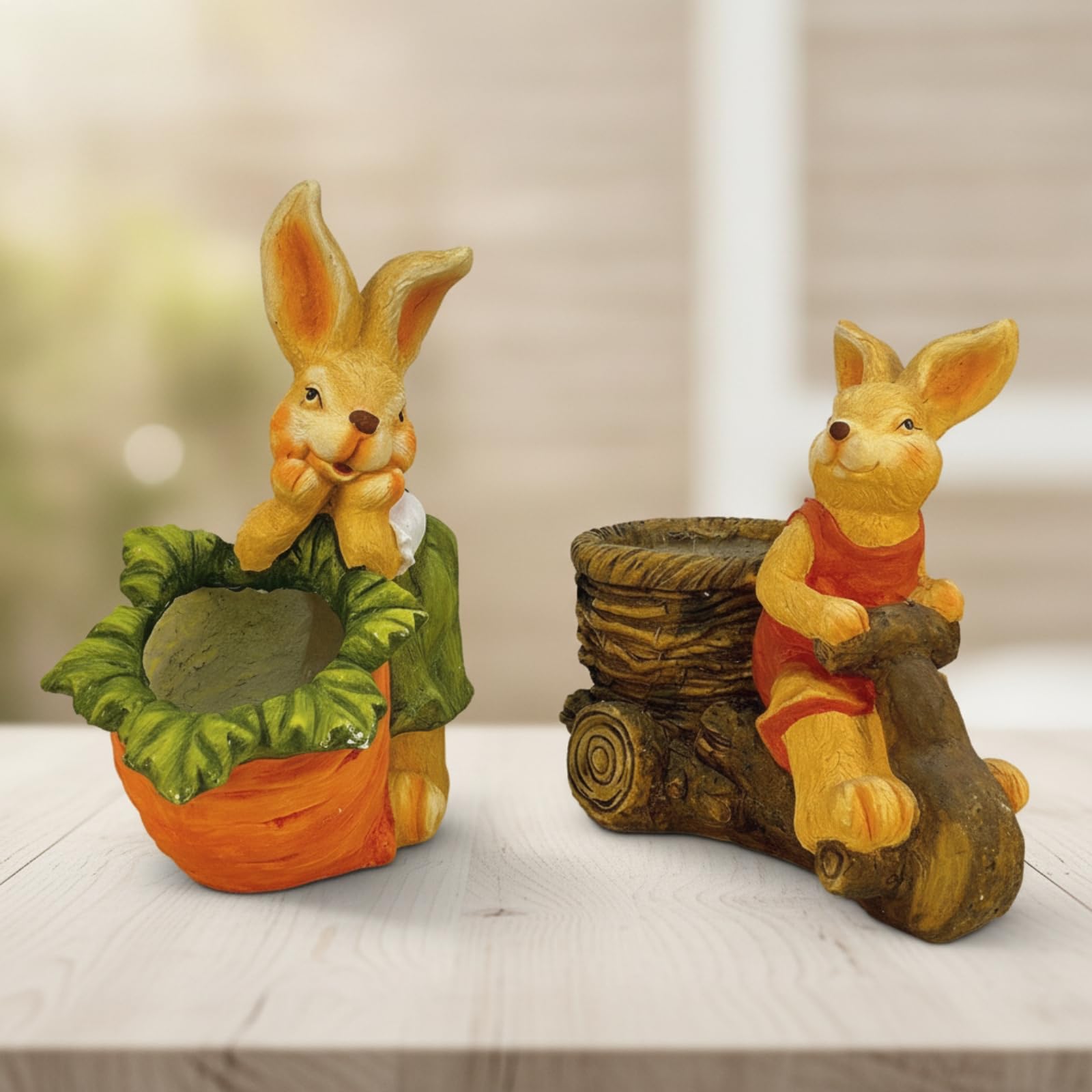 Gralara 2 Stück Pflanztopf mit Hasenfigur Dekorativ Hasenfigur-Blumentopf Frostfest Gartendeko für Gartenliebhaber