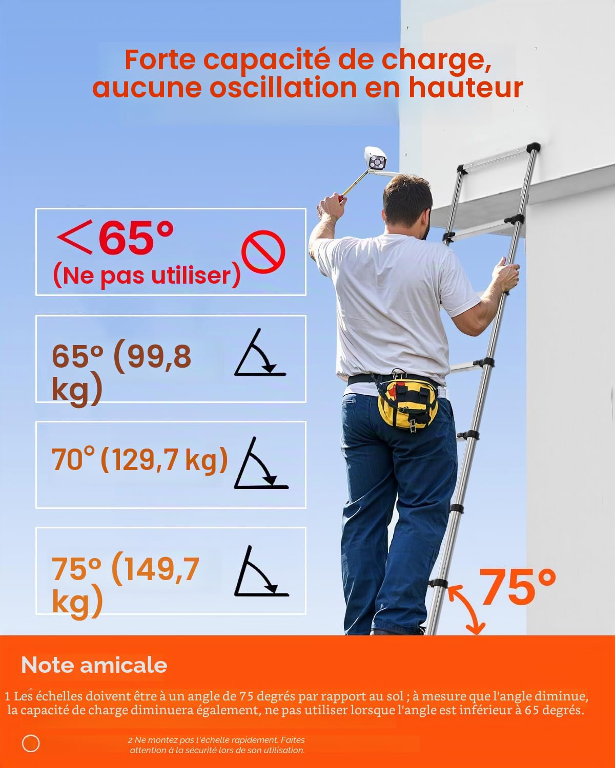VEVOR Échelle Télescopique, 3740 mm, Escabeau Extensible en Acier Inoxydable, Capacité de Charge 170 kg, Échelle Portable Légère à Rétraction Multi-Boutons, pour Réparation de Maison, Camping-Car
