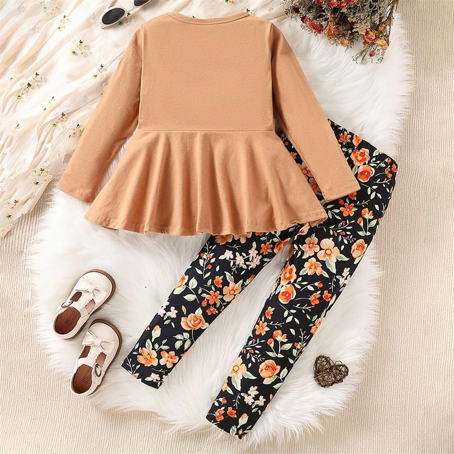Kids Toddler Girls Clothing Set Long Sleeve Top With Bowknot +Floral Print Pants 2 Pcs Fall Outfits Set - Image 7